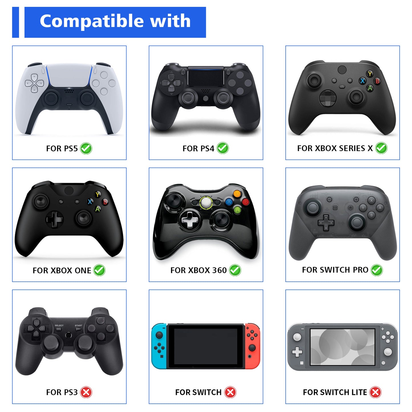 PlayVital Husky & Kitty Cute Thumb Grip Caps for PS5/4 Controller, Silicone Analog Stick Caps Cover for Xbox Series X/S, Thumbstick Caps for Switch Pro Controller - Navy Blue & Light Gray - PJM2038 PlayVital