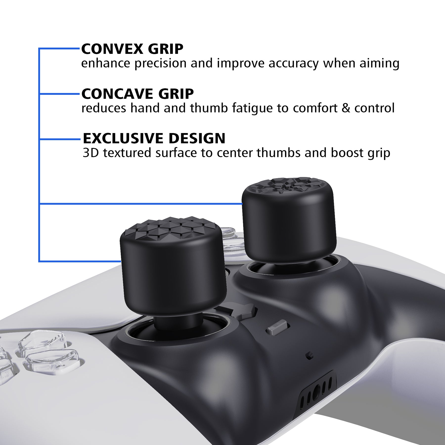 PlayVital Black Ergonomic Stick Caps Thumb Grips for PS5, PS4, Xbox Series X/S, Xbox One, Xbox One X/S, Switch Pro Controller - with 3 Height Convex and Concave - Diamond Grain & Crack Bomb Design - PJM2013 PlayVital