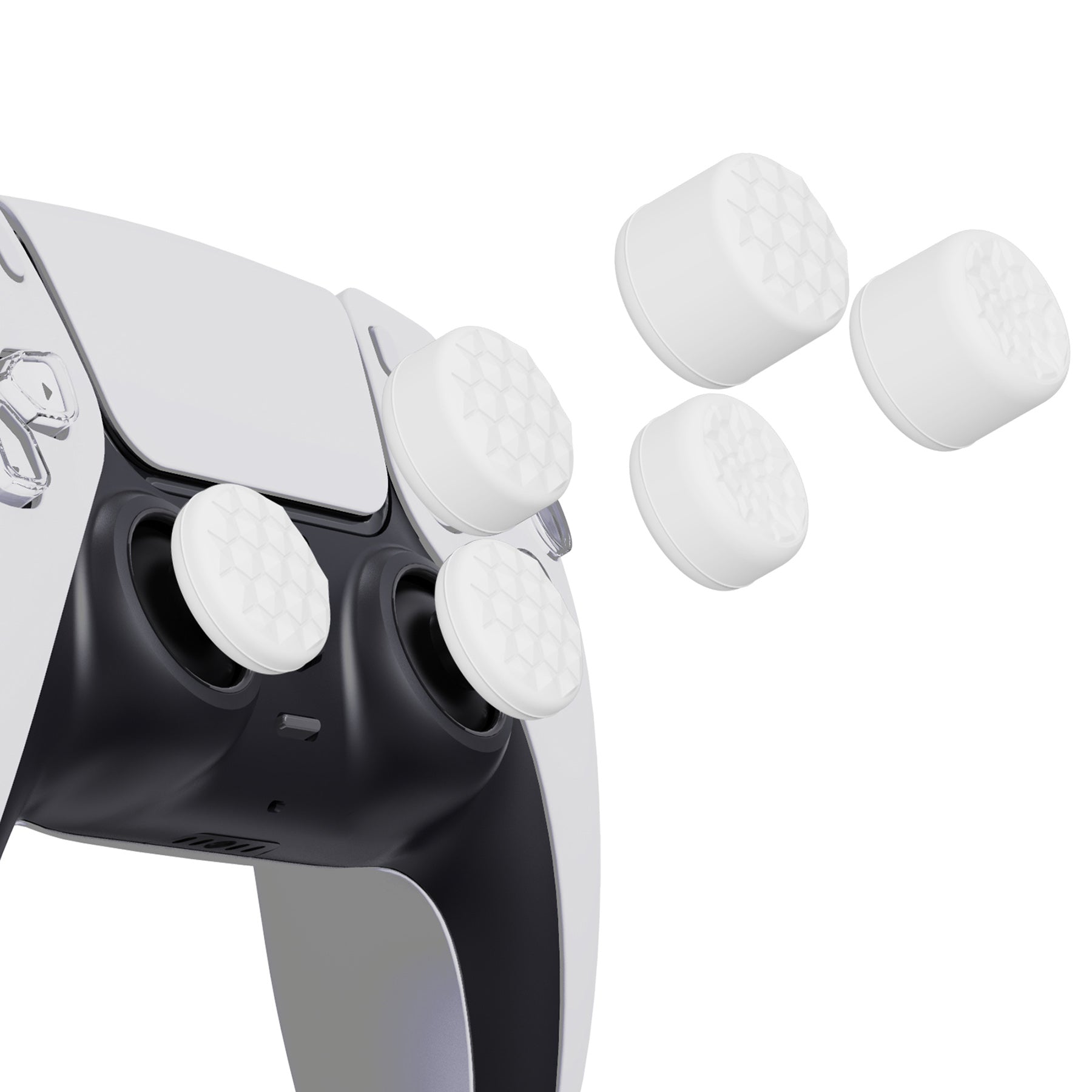 PlayVital White Ergonomic Stick Caps Thumb Grips for PS5, PS4, Xbox Series X/S, Xbox One, Xbox One X/S, Switch Pro Controller - with 3 Height Convex and Concave - Diamond Grain & Crack Bomb Design - PJM2014 PlayVital