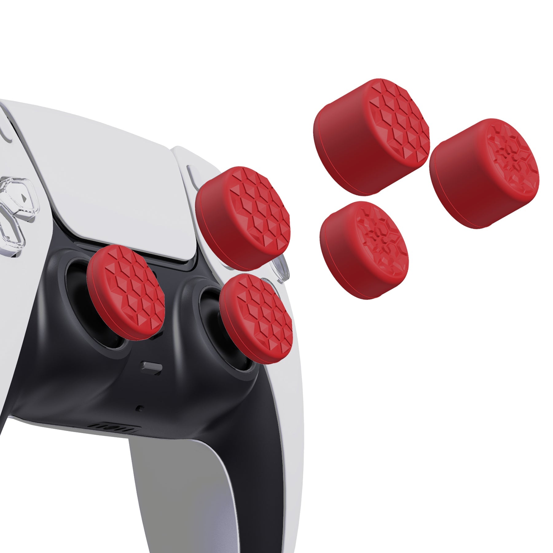 PlayVital Passion Red Ergonomic Stick Caps Thumb Grips for PS5, PS4, Xbox Series X/S, Xbox One, Xbox One X/S, Switch Pro Controller - with 3 Height Convex and Concave - Diamond Grain & Crack Bomb Design - PJM2015 PlayVital