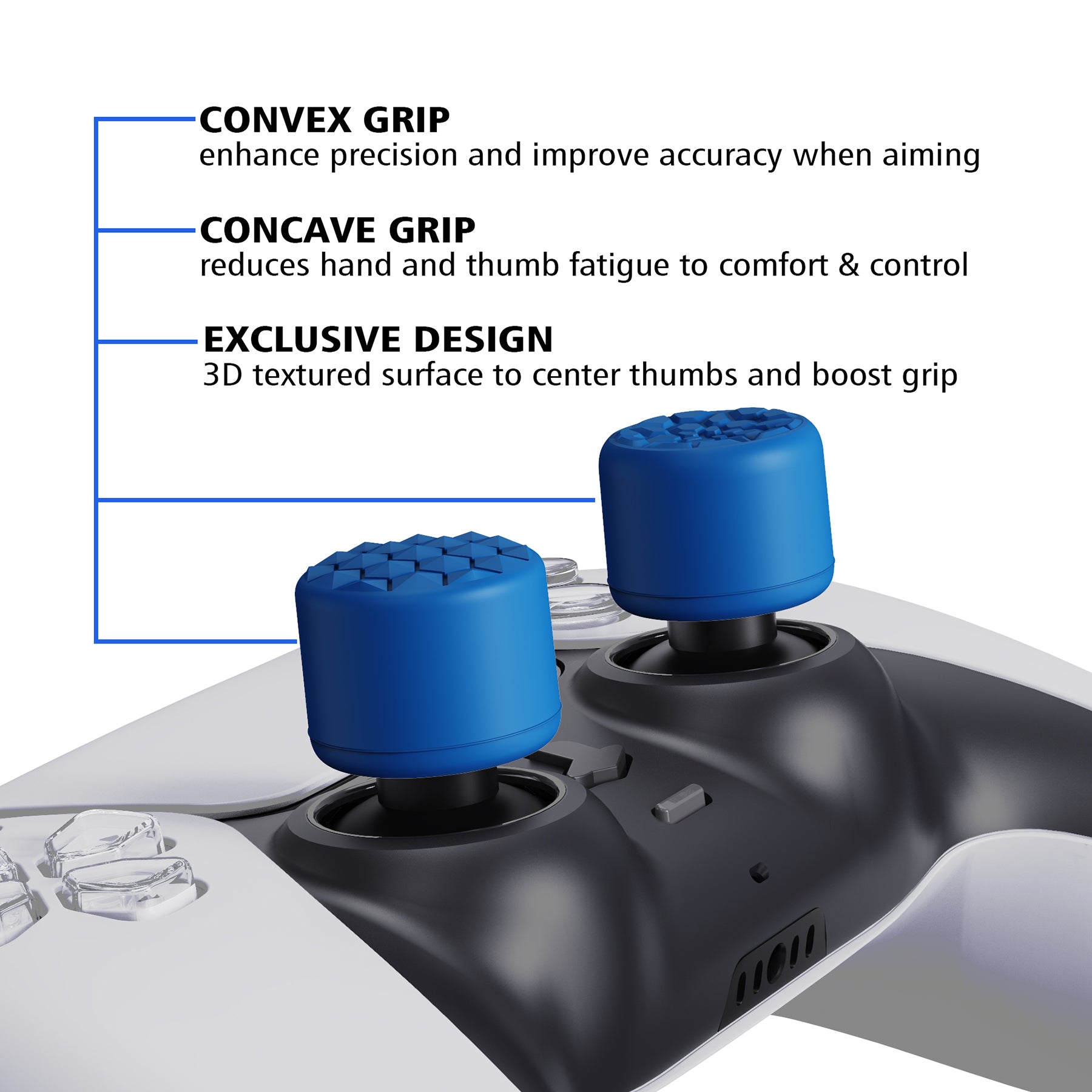 PlayVital Blue Ergonomic Stick Caps Thumb Grips for PS5, PS4, Xbox Series X/S, Xbox One, Xbox One X/S, Switch Pro Controller - with 3 Height Convex and Concave - Diamond Grain & Crack Bomb Design - PJM2016 PlayVital