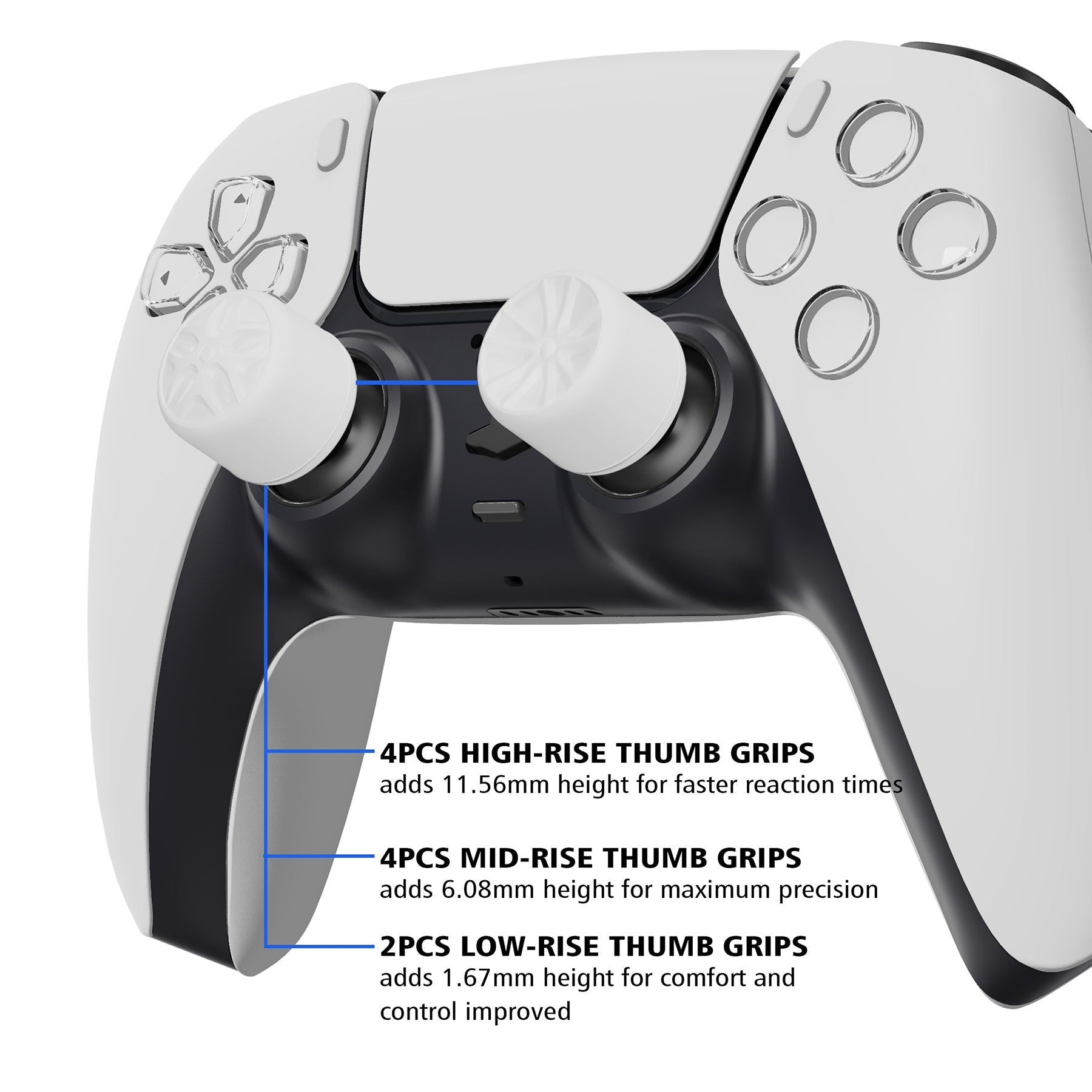 PlayVital White Ergonomic Analog Joystick Caps for Xbox Series X/S, Xbox One, Xbox One X/S, PS5, PS4, Switch Pro Controller - with 3 Height Convex and Concave - Pentagram & Rotary Wheels Design - PJM2018 PlayVital