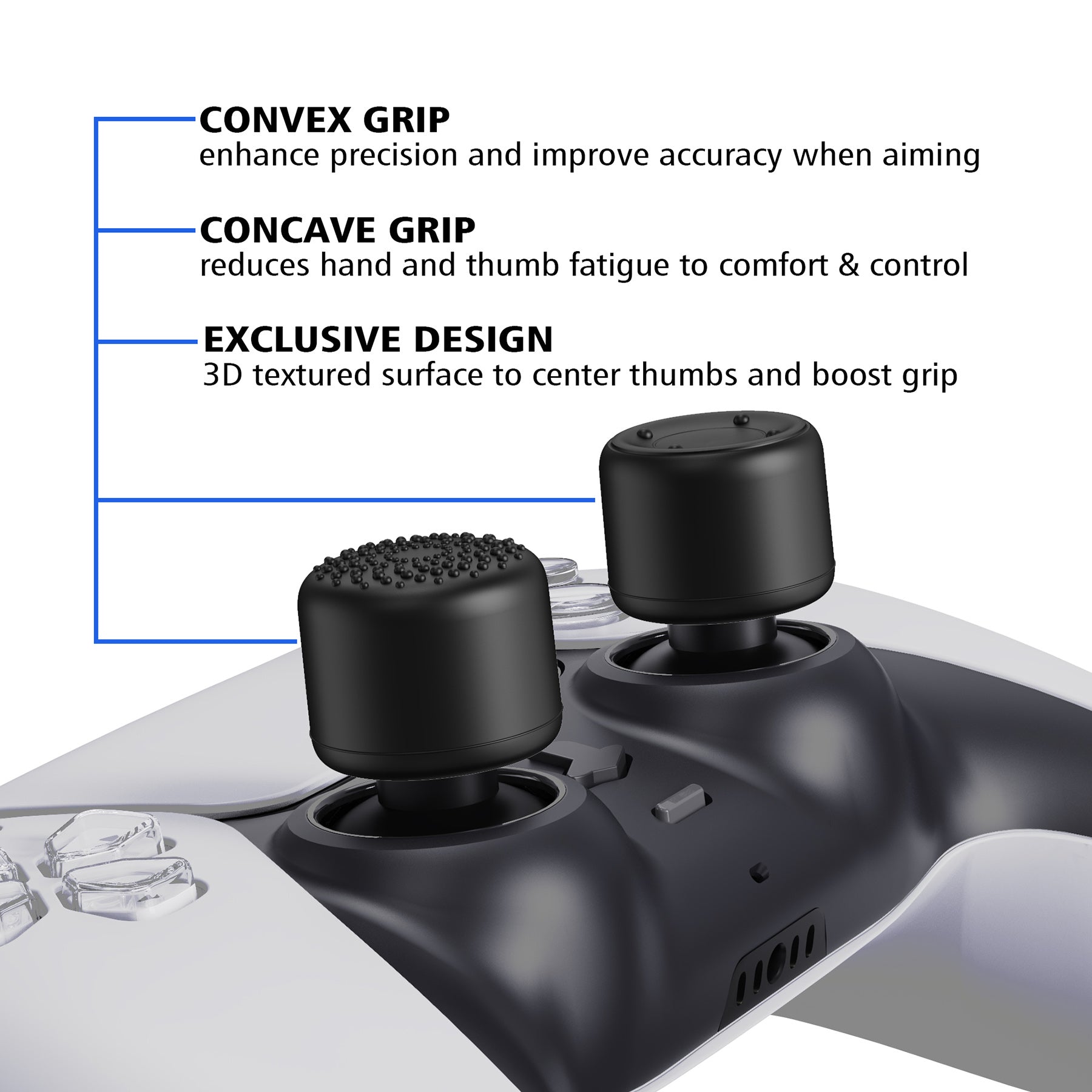 PlayVital Black Ergonomic Thumb Stick Grips for Nintendo – playvital