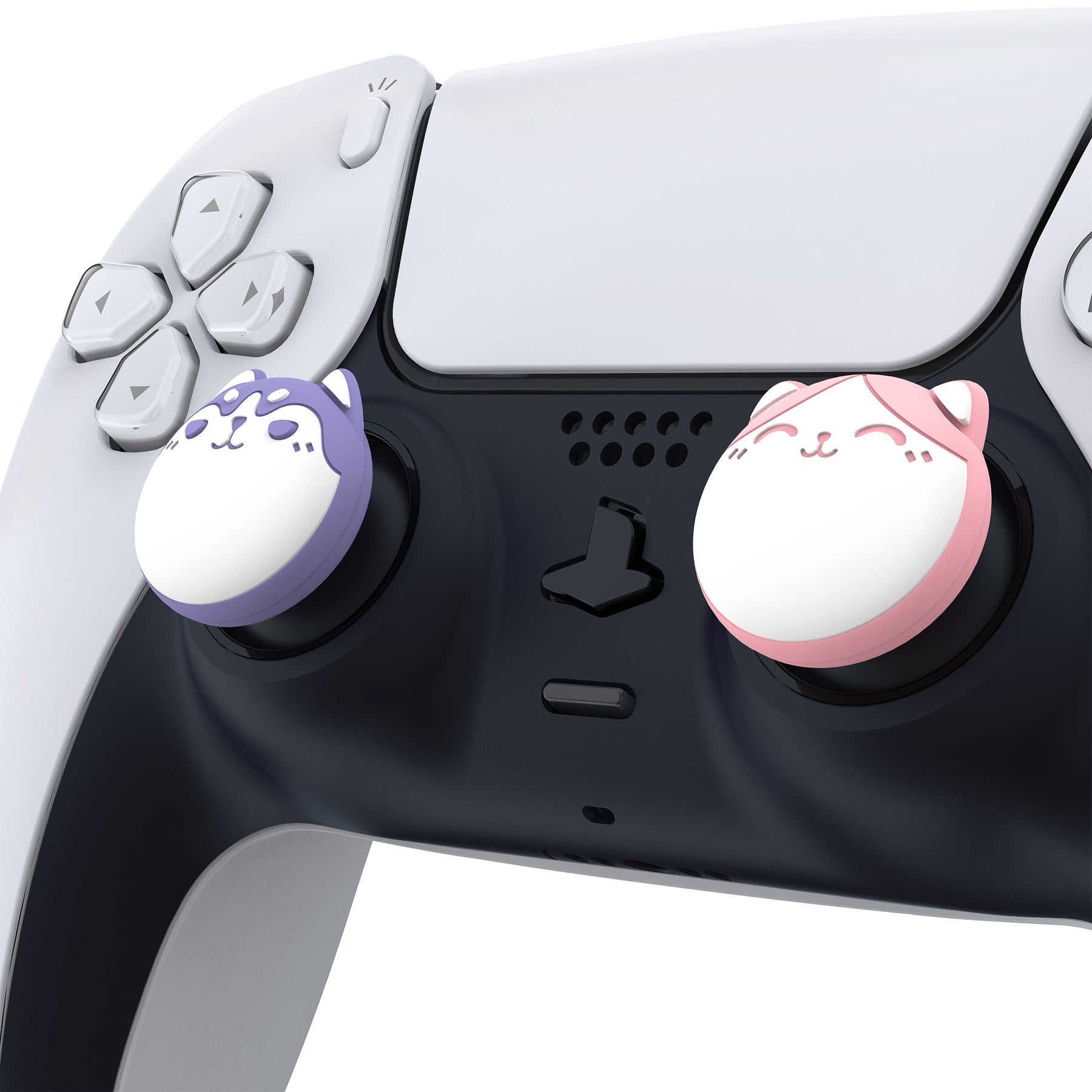 PlayVital Husky & Kitty Cute Thumb Grip Caps for PS5/4 Controller, Silicone Analog Stick Caps Cover for Xbox Series X/S, Thumbstick Caps for Switch Pro Controller - Pale Red & Light Violet - PJM2039 PlayVital