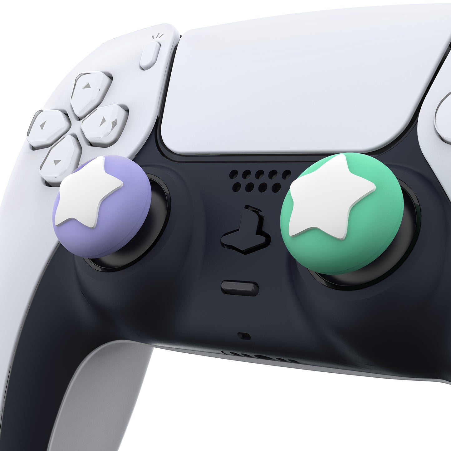 PlayVital Star Design Cute Thumb Grip Caps for ps5/4 Controller, Silicone Analog Stick Caps Cover for Xbox Series X/S, Thumbstick Caps for Switch Pro Controller - Mint Green & Light Violet - PJM3005 PlayVital