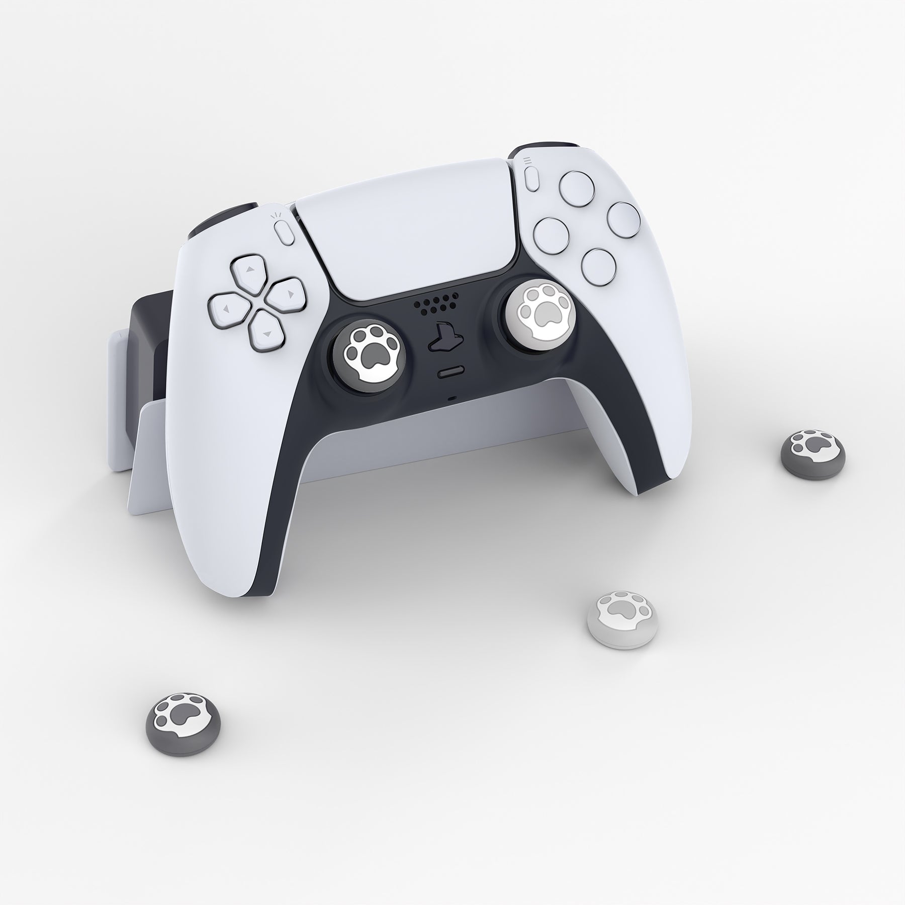 PlayVital Cat Paw Cute Thumb Grip Caps for ps5/4 Controller, Silicone Analog Stick Caps Cover for Xbox Series X/S, Thumbstick Caps for Switch Pro Controller - Gray & Light Gray - PJM3006 PlayVital