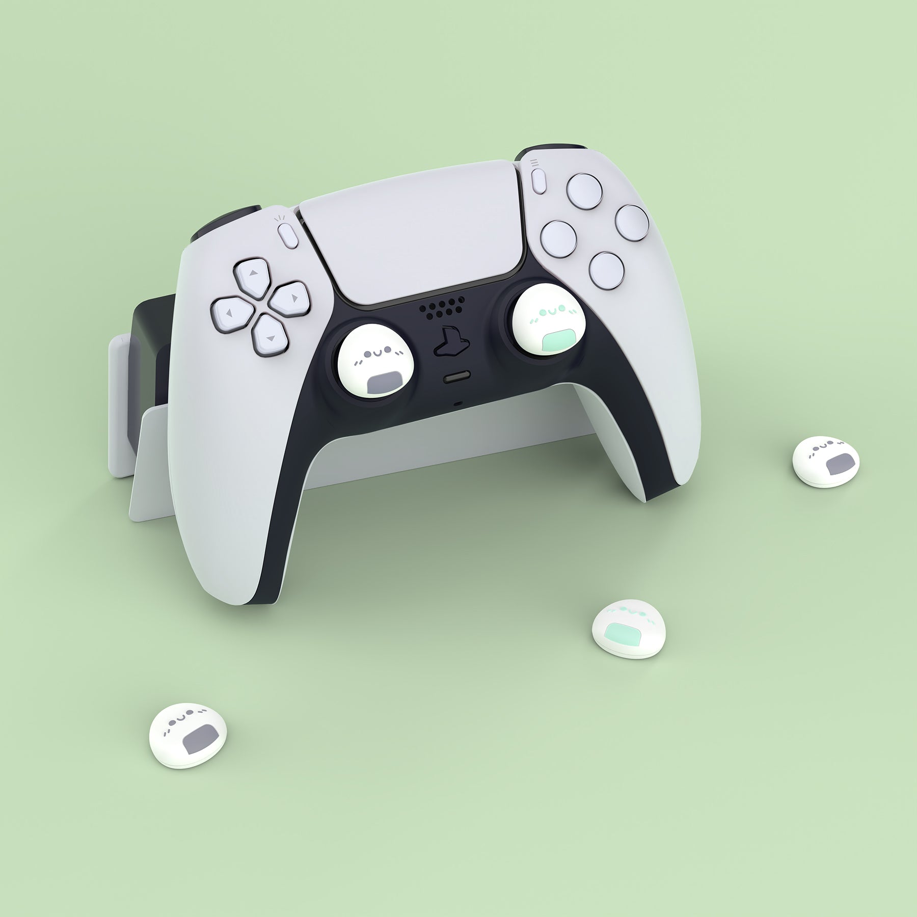 PlayVital Onigiri Cute Thumb Grip Caps for PS5/4 Controller, Silicone Analog Stick Caps Cover for Xbox Series X/S, Thumbstick Caps for Switch Pro Controller - Gray & Seafoam Green - PJM3007 PlayVital