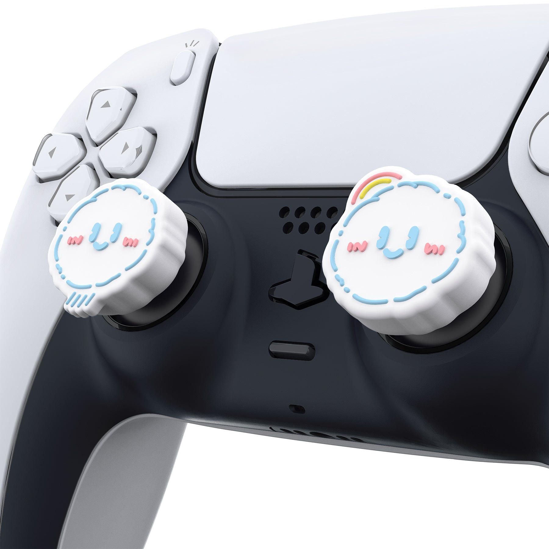 PlayVital Cute Thumb Grip Caps for PS5/4 Controller, Silicone Analog Stick Caps Cover for Xbox Series X/S, Thumbstick Caps for Switch Pro Controller - Rainbow Clouds & Rainy Clouds - PJM3014 PlayVital