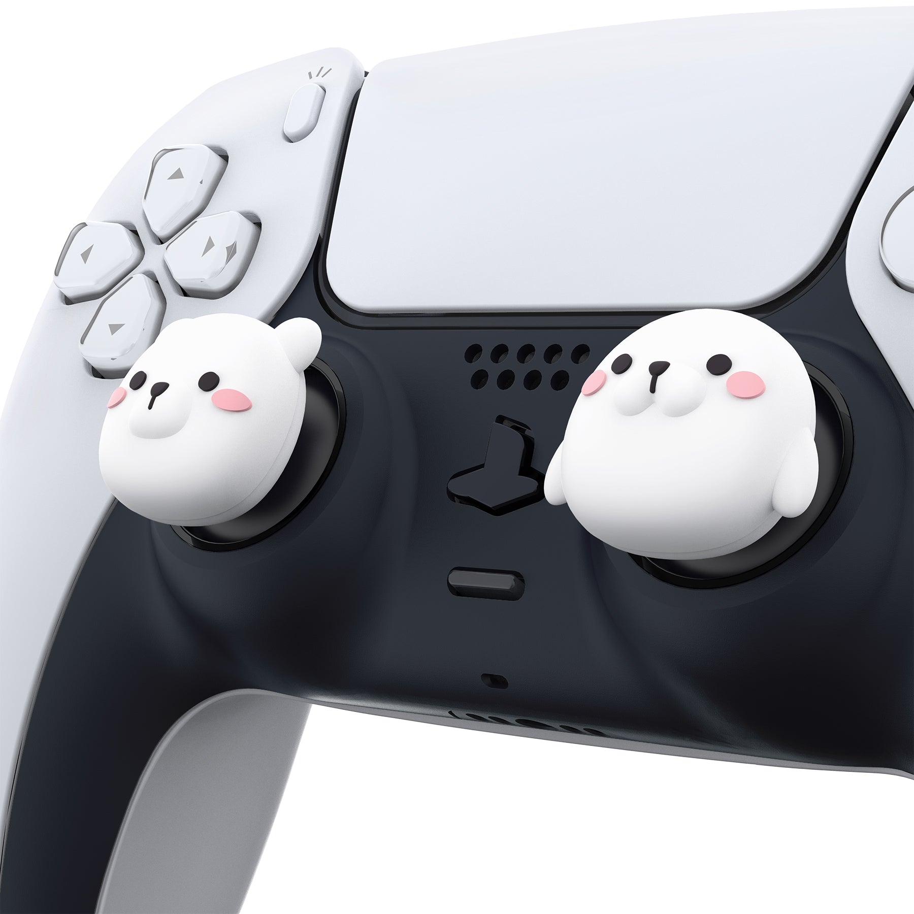 PlayVital Cute Thumb Grip Caps for ps5/4 Controller, Silicone Analog Stick Caps Cover for Xbox Series X/S, Thumbstick Caps for Switch Pro Controller - Polar Bear & Baby Seal - PJM3016 PlayVital