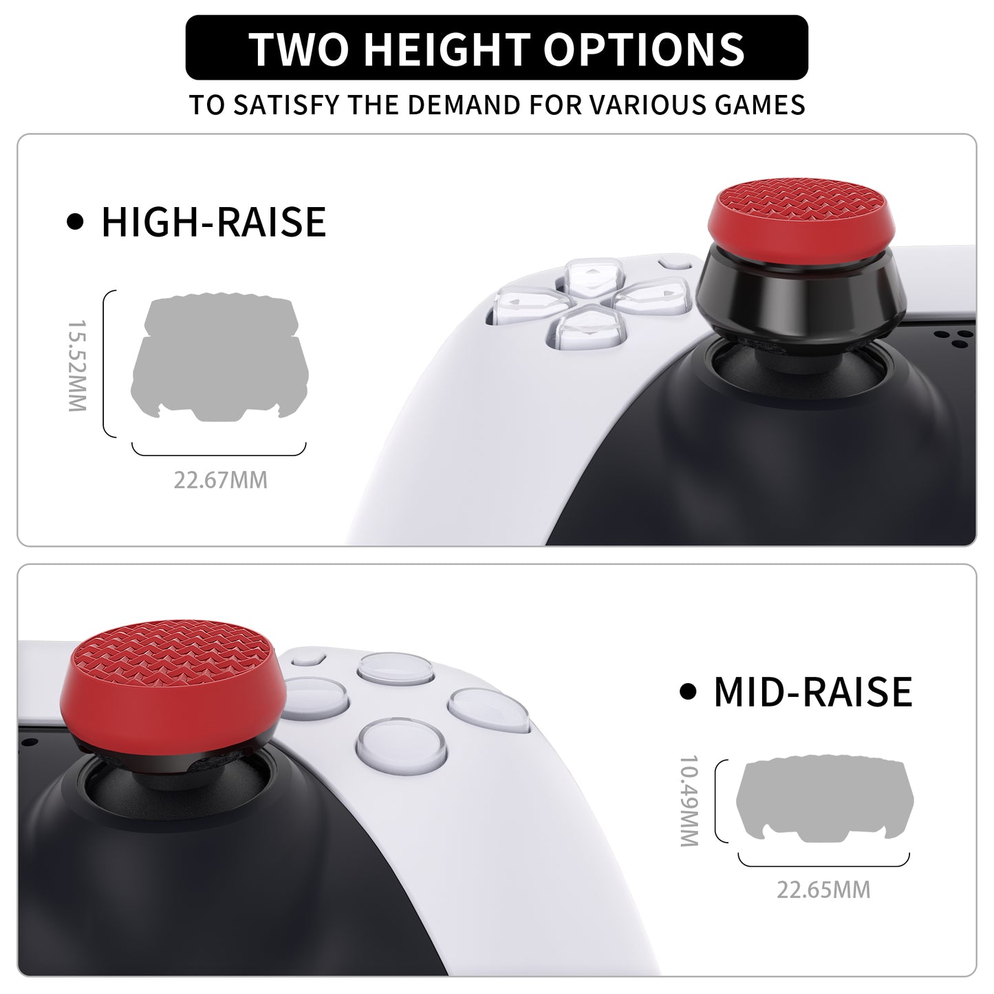 PlayVital Thumbs Assault Armor Thumbstick Extender for ps5 Controller, for ps4 All Model Controllers, Joystick Caps Grip for ps5/4 Controller -2 High Raise and 2 Mid Raise Dome - Scarlet Red & Black - PJM4002 PlayVital
