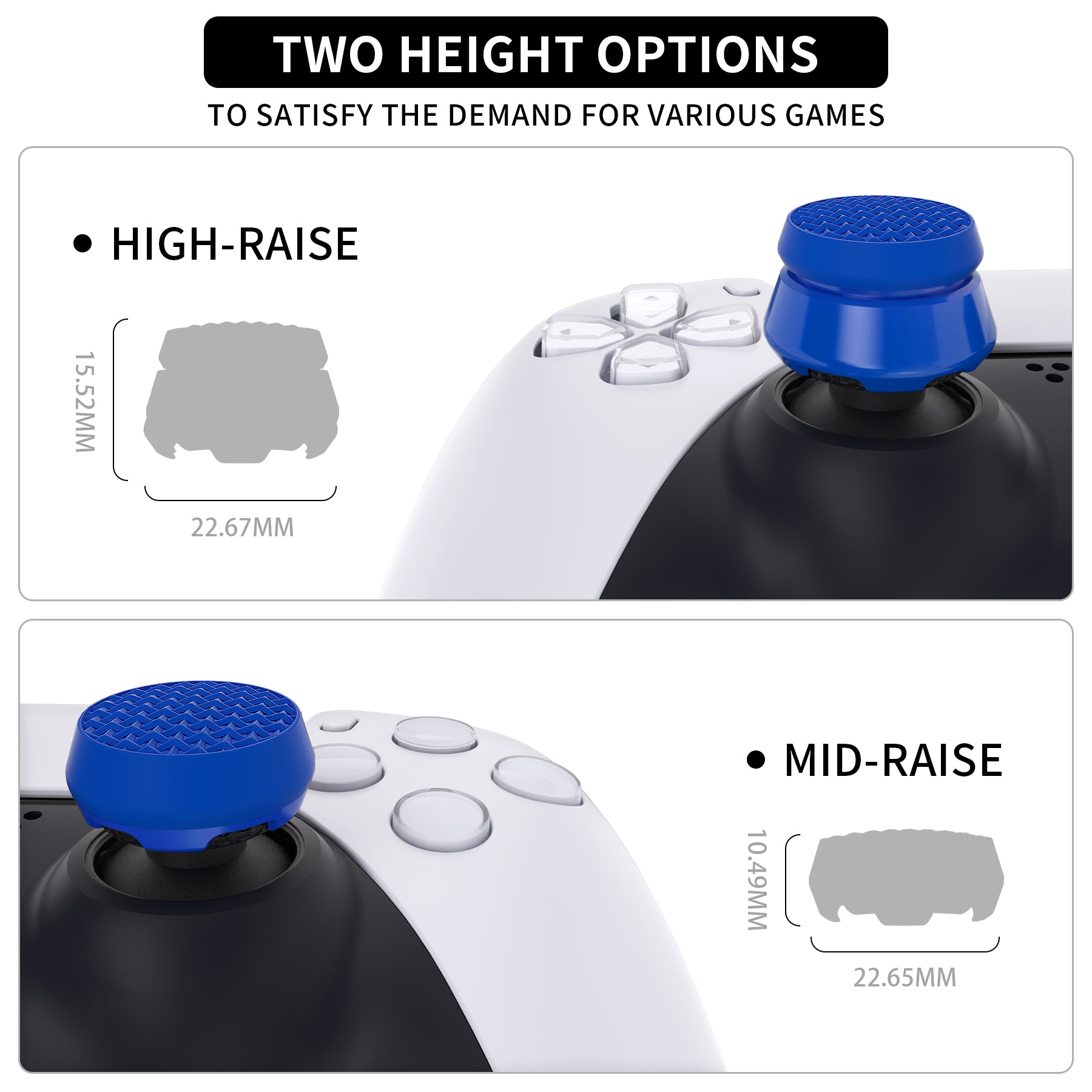 PlayVital Thumbs Assault Armor Thumbstick Extender for ps5 Controller, for ps4 All Model Controllers, Joystick Caps Grip for ps5/4 Controller -2 High Raise and 2 Mid Raise Dome - Blue - PJM4003 PlayVital