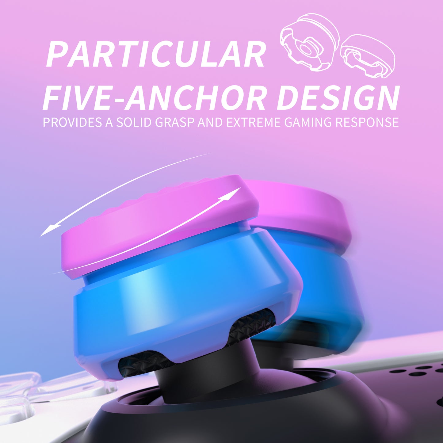 PlayVital Thumbs Assault Armor Thumbstick Extender for ps5 Controller, for ps4 All Model Controllers, Joystick Caps Grip for ps5/4 Controller -2 High Raise and 2 Mid Raise Dome - Orchid Purple & Heaven Blue - PJM4004 PlayVital