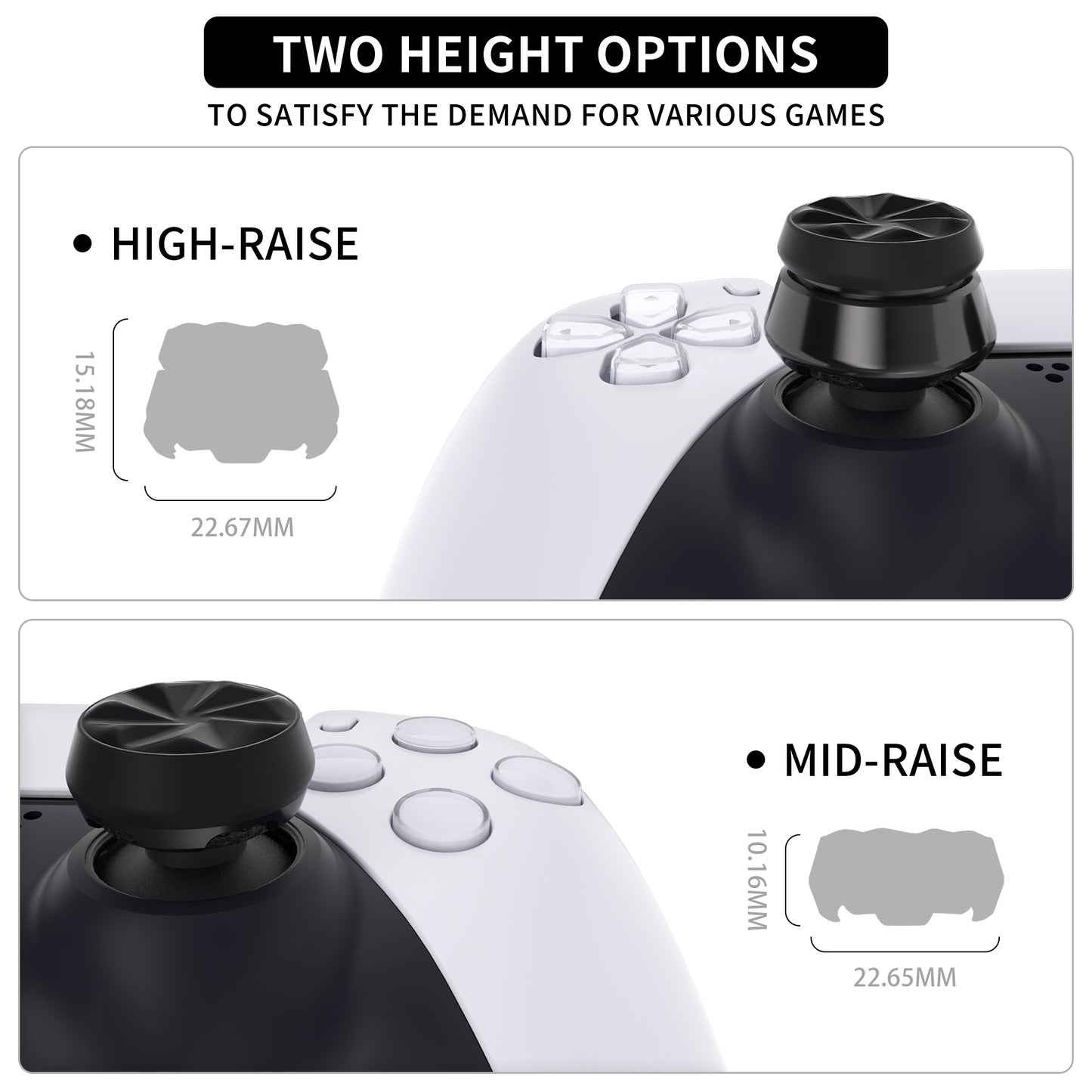 Products PlayVital Thumbs Assault Hurricane Thumbstick Extender for ps5 Controller, Thumb Grips for ps4 Controllers, Joystick Caps for ps5/4 Controller -2 High Raise and 2 Mid Raise Concave - Black - PJM4005 PlayVital