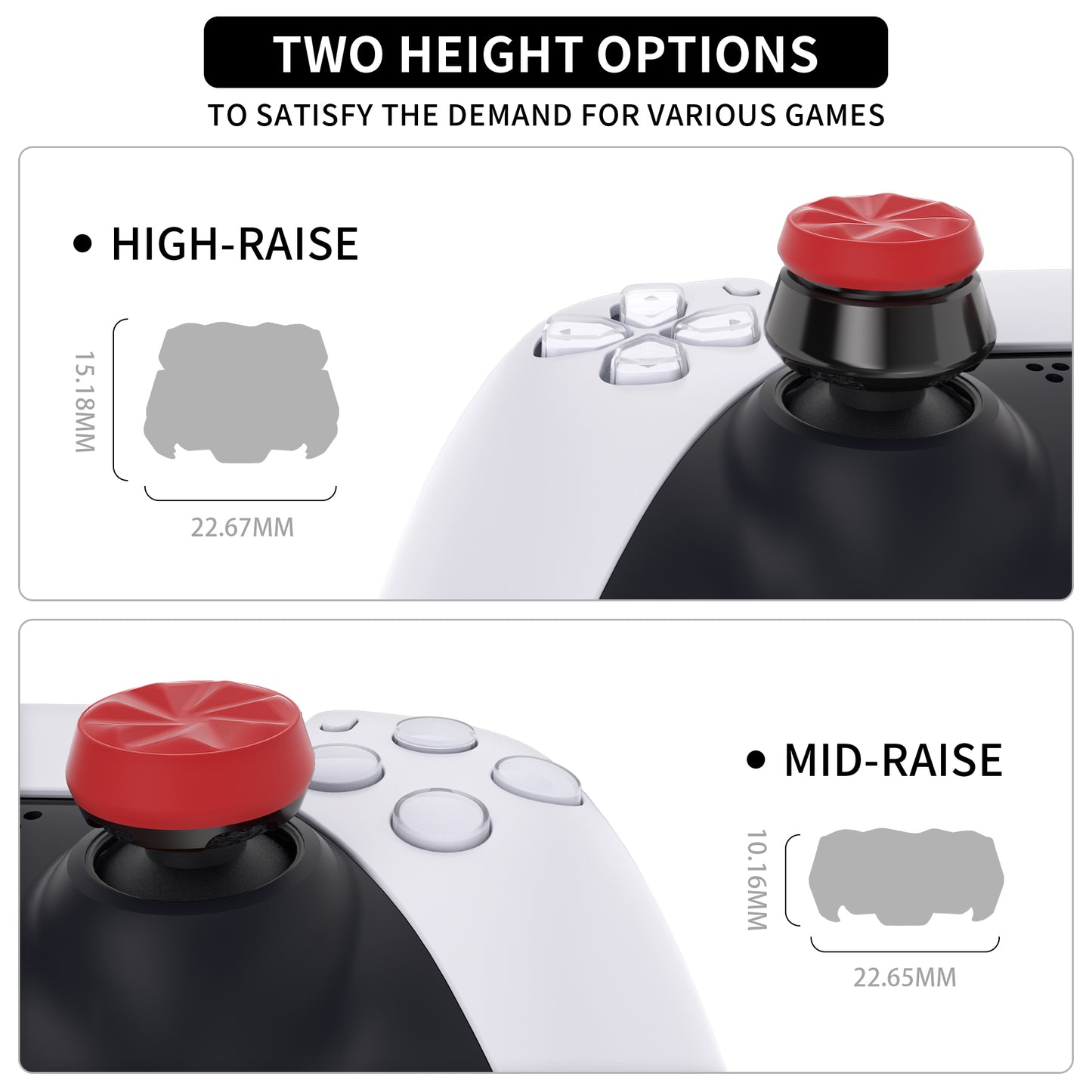 Products PlayVital Thumbs Assault Hurricane Thumbstick Extender for ps5 Controller, Thumb Grips for ps4 Controllers, Joystick Caps for ps5/4 Controller -2 High Raise and 2 Mid Raise Concave - Scarlet Red & Black - PJM4006 PlayVital