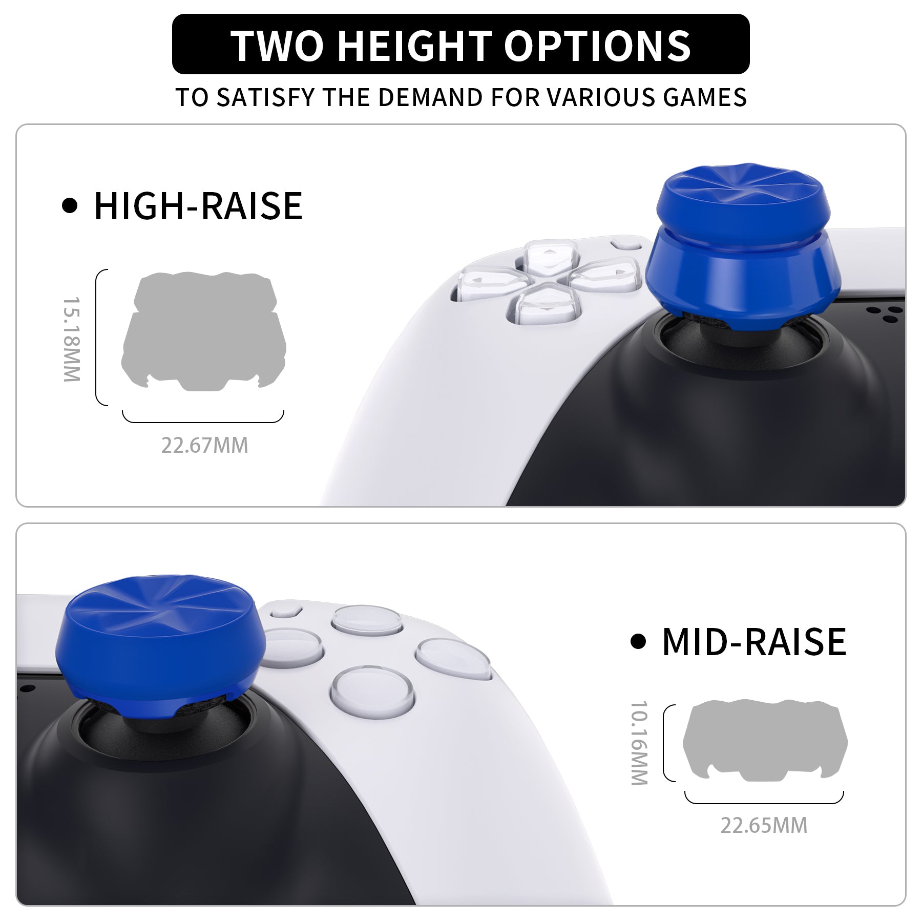 Products PlayVital Thumbs Assault Hurricane Thumbstick Extender for ps5 Controller, Thumb Grips for ps4 Controllers, Joystick Caps for ps5/4 Controller -2 High Raise and 2 Mid Raise Concave - Blue - PJM4007 PlayVital