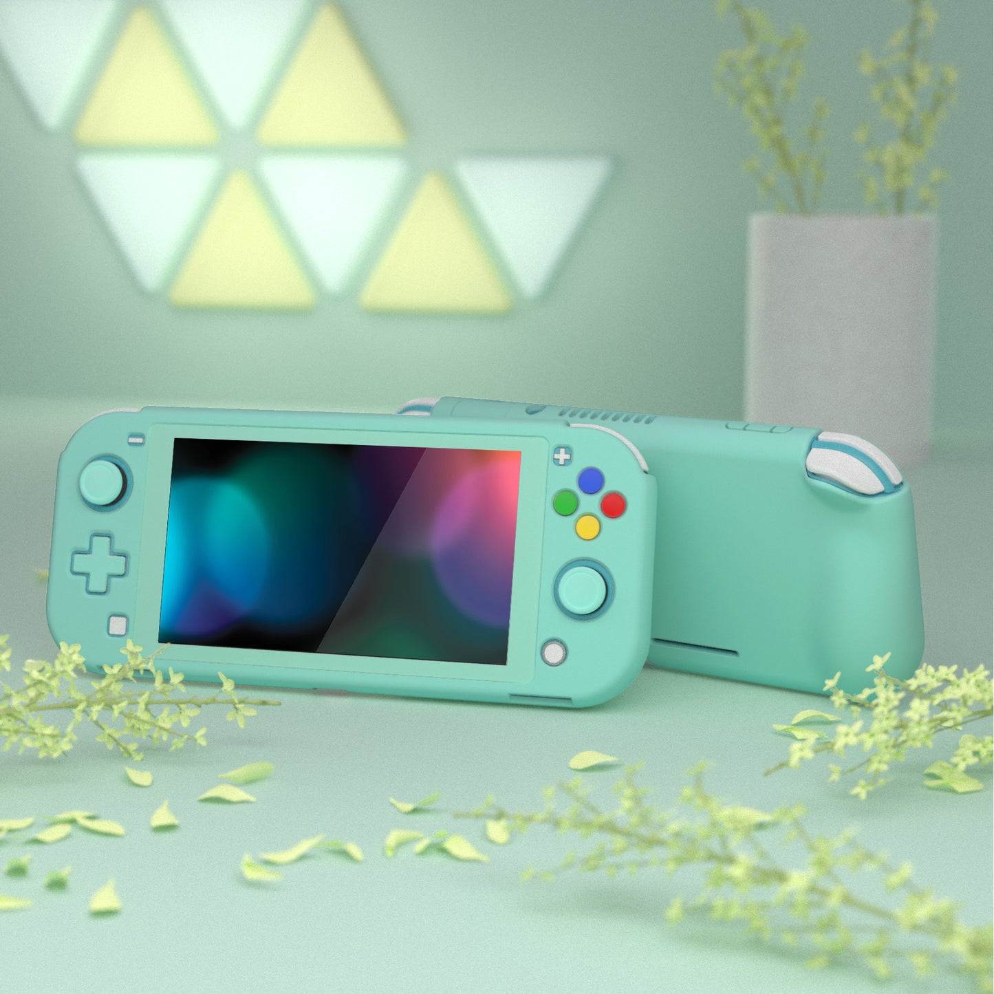 PlayVital ZealProtect Protective Case for Nintendo Switch Lite, Hard Shell Ergonomic Grip Cover for Nintendo Switch Lite w/Screen Protector & Thumb Grip Caps & Button Caps - Misty Green - PSLYP3005 playvital