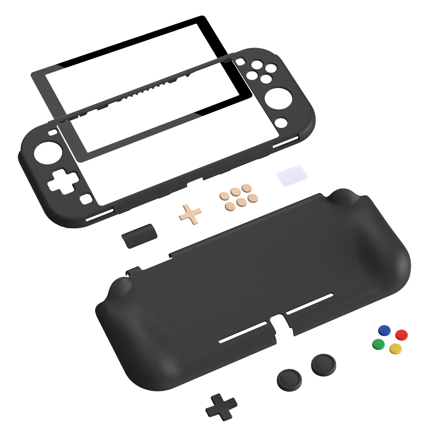 PlayVital ZealProtect Protective Case for Nintendo Switch Lite, Hard Shell Ergonomic Grip Cover for Nintendo Switch Lite w/Screen Protector & Thumb Grip Caps & Button Caps - Black - PSLYP3007 playvital