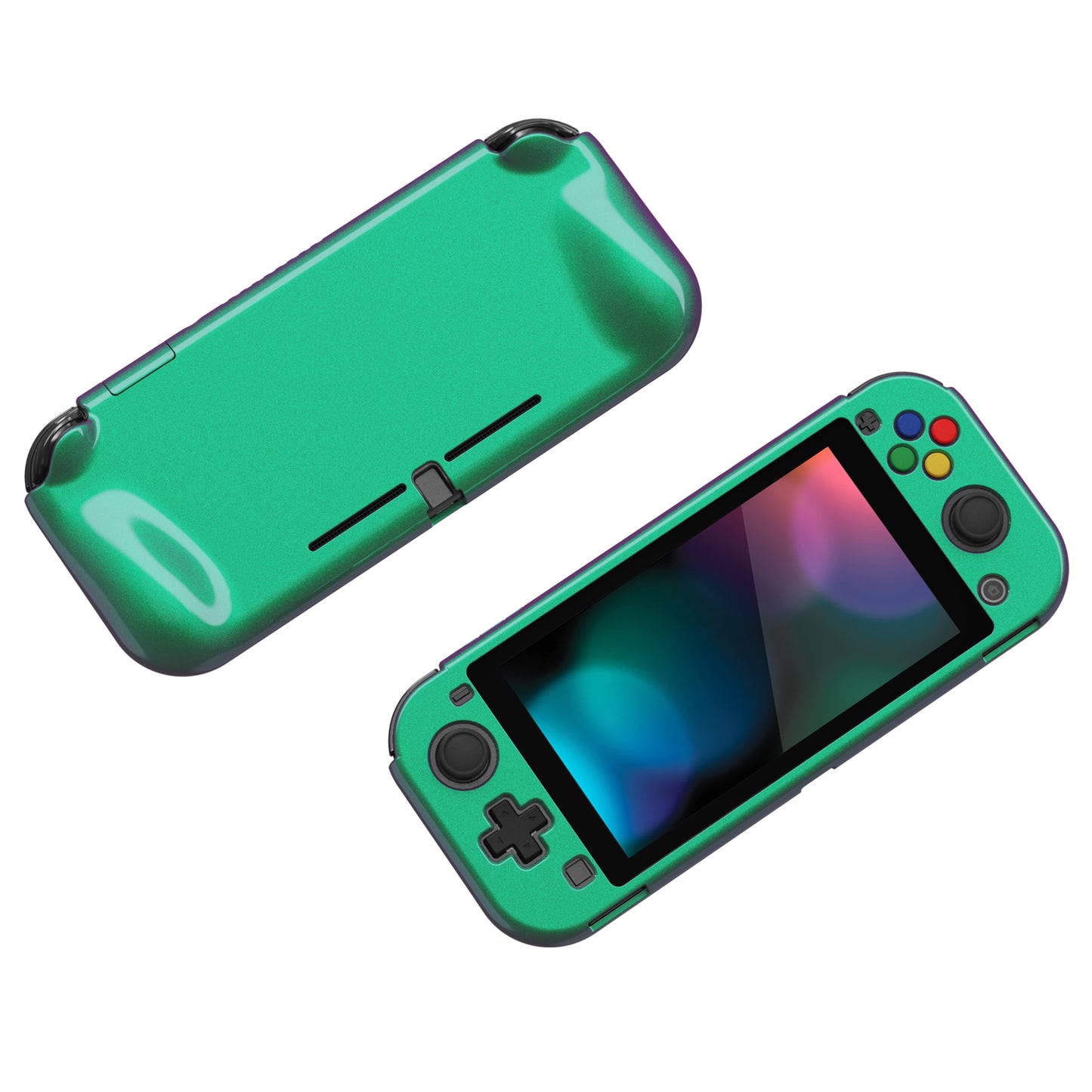 PlayVital ZealProtect Glossy Protective Case for Nintendo Switch Lite, Hard Shell Ergonomic Grip Cover for Switch Lite w/Screen Protector & Thumb Grip Caps & Button Caps - Chameleon Green Purple - PSLYP3008 playvital