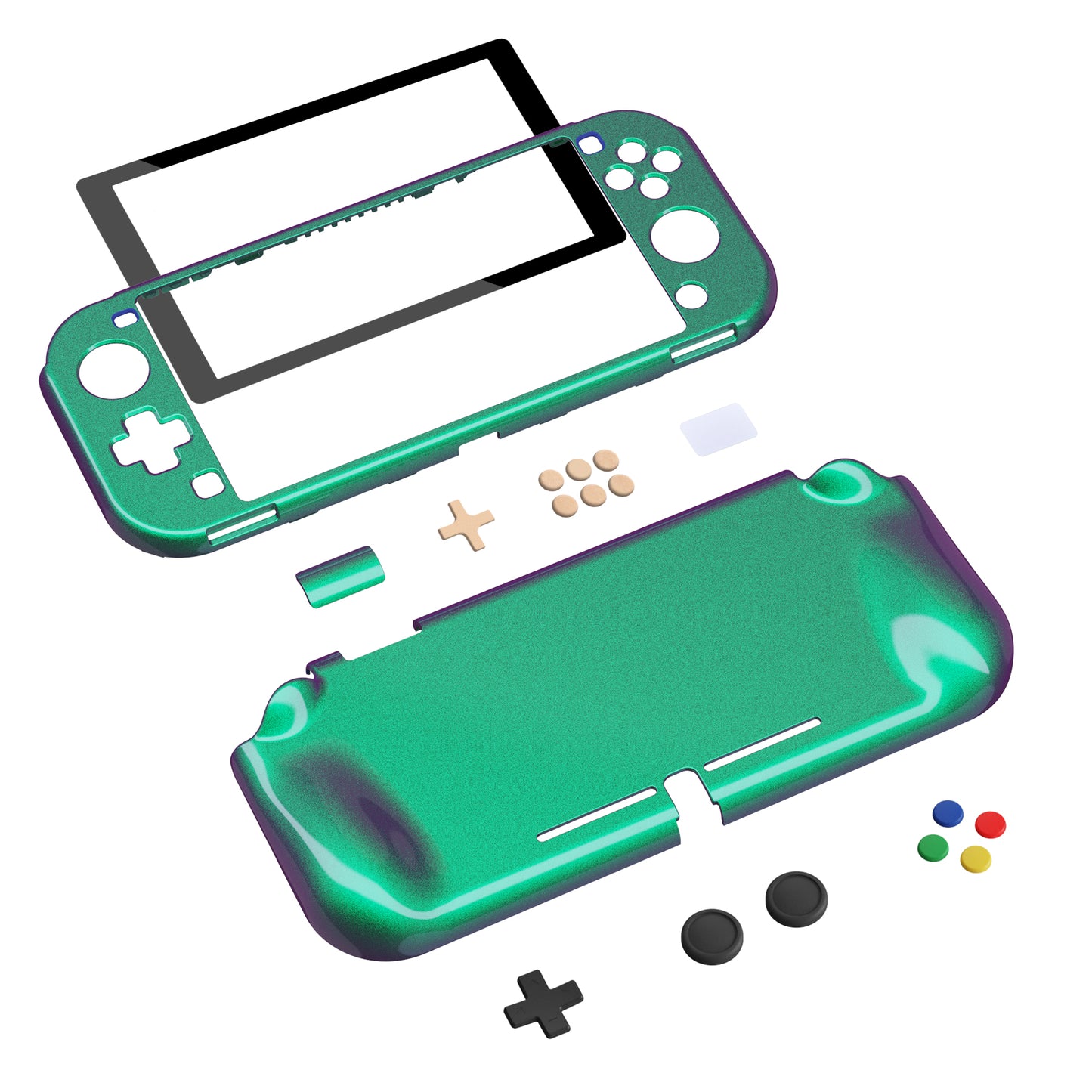 PlayVital ZealProtect Glossy Protective Case for Nintendo Switch Lite, Hard Shell Ergonomic Grip Cover for Switch Lite w/Screen Protector & Thumb Grip Caps & Button Caps - Chameleon Green Purple - PSLYP3008 playvital