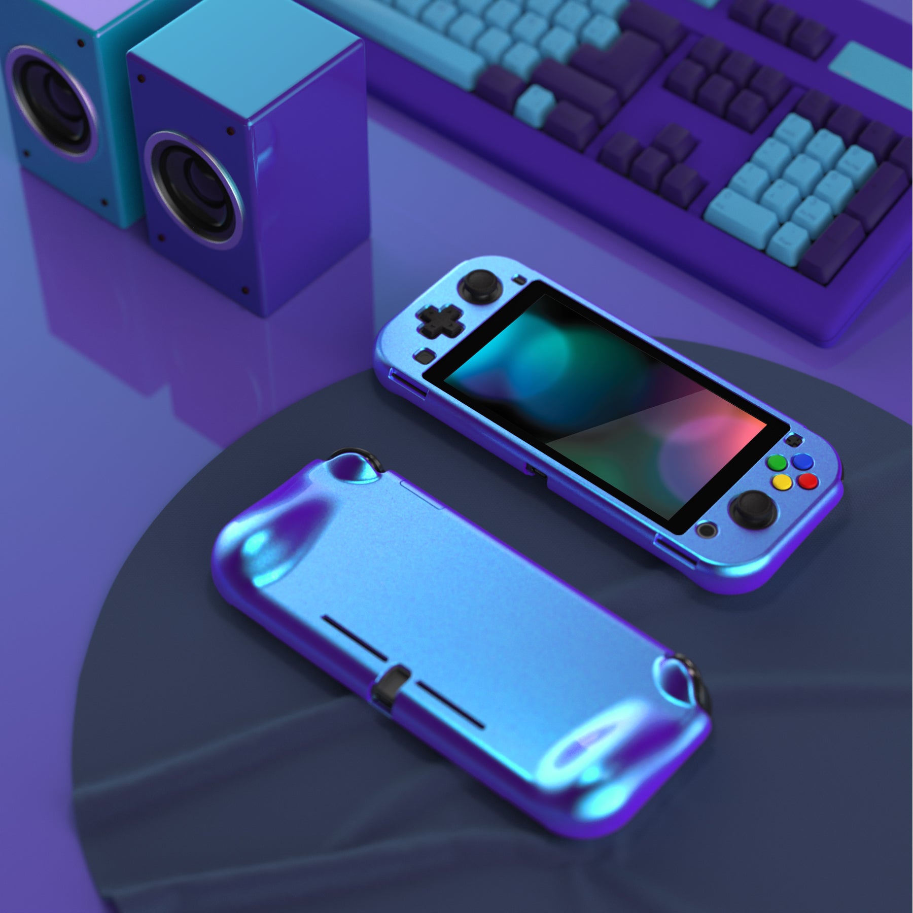 PlayVital ZealProtect Glossy Protective Case for Nintendo Switch Lite, Hard Shell Ergonomic Grip Cover for Switch Lite w/Screen Protector & Thumb Grip Caps & Button Caps - Chameleon Purple Blue - PSLYP3009 playvital