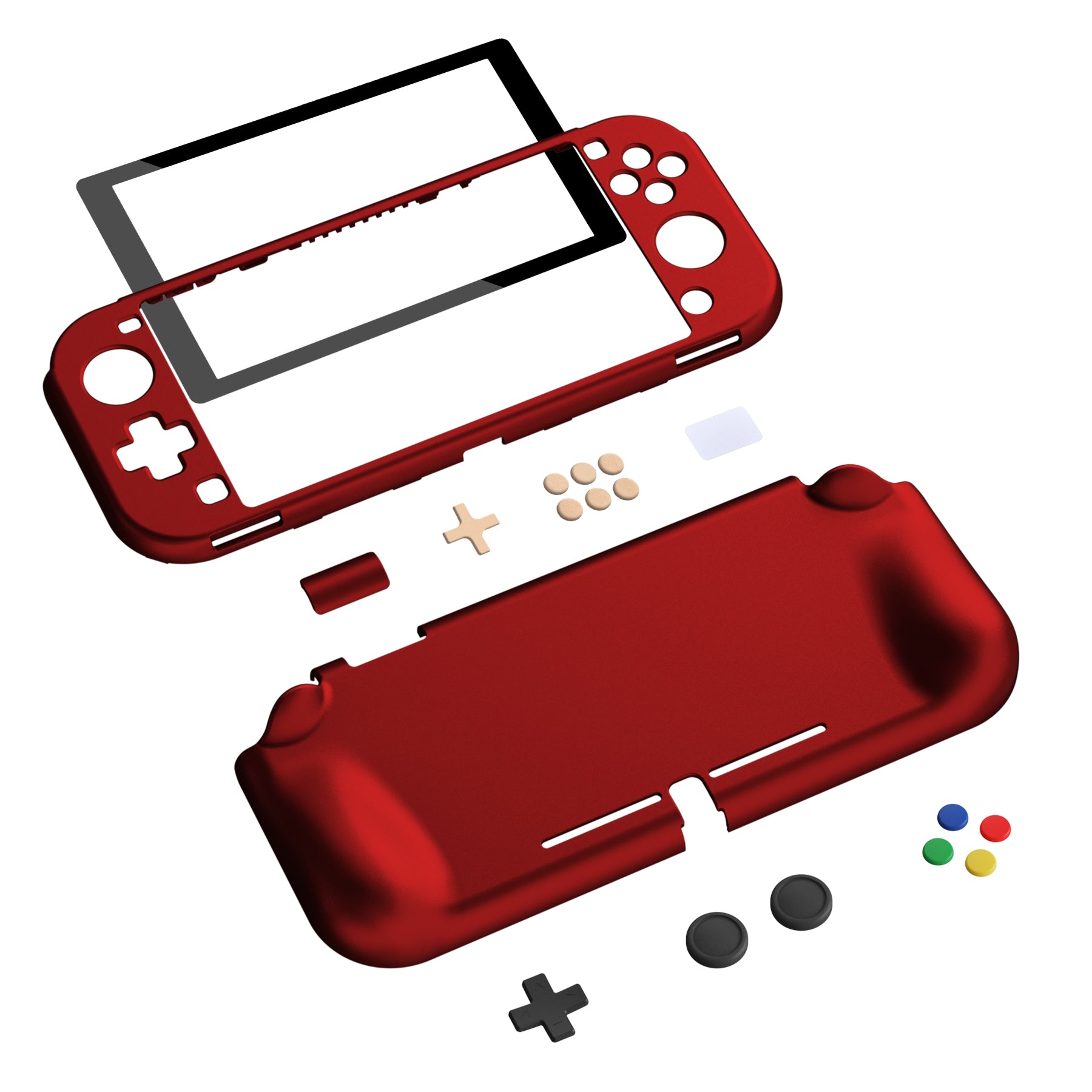 PlayVital ZealProtect Protective Case for Nintendo Switch Lite, Hard Shell Ergonomic Grip Cover for Nintendo Switch Lite w/Screen Protector & Thumb Grip Caps & Button Caps - Scarlet Red - PSLYP3010 playvital