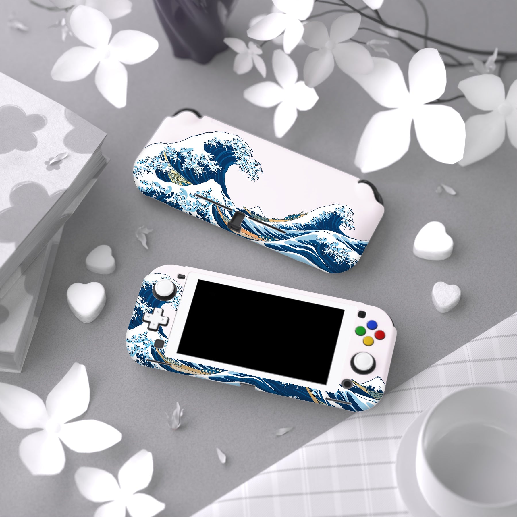 PlayVital ZealProtect Hard Shell Protective Case with Screen Protector &  Thumb Grip Caps & Button Caps for NS Switch Lite - The Great Wave off 