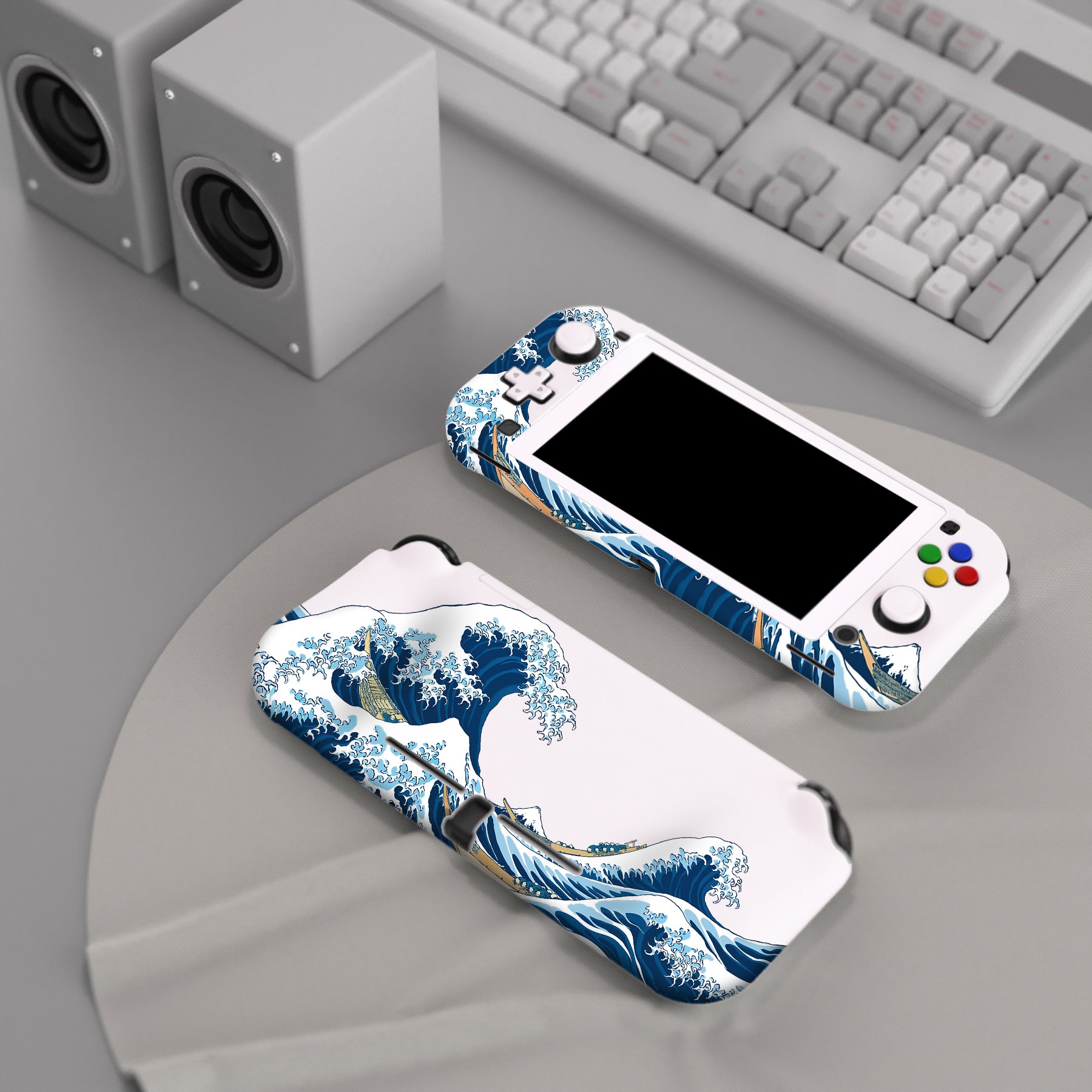 PlayVital ZealProtect Hard Shell Protective Case with Screen Protector &  Thumb Grip Caps & Button Caps for NS Switch Lite - The Great Wave off 