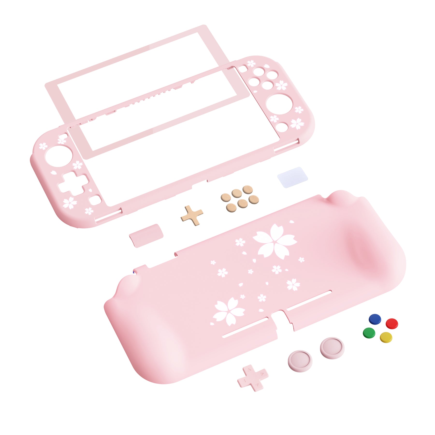 PlayVital ZealProtect Hard Shell Protective Case with Screen Protector &  Thumb Grip Caps & Button Caps for NS Switch Lite - Cherry Blossoms Petals -  