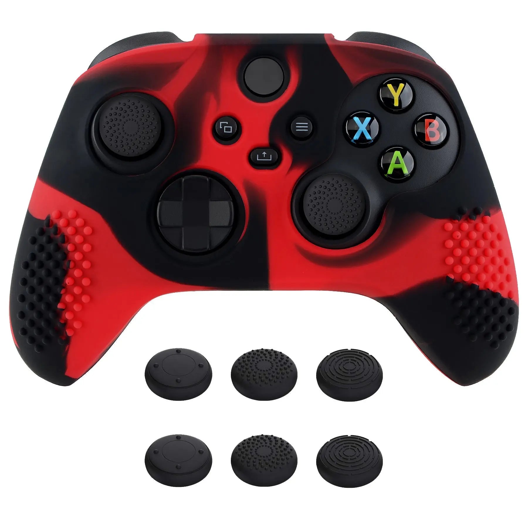 PlayVital Red & Black 3D Studded Edition Anti-slip Silicone Cover Skin for Xbox Series X Controller, Soft Rubber Case Protector for Xbox Series S Controller with 6 Black Thumb Grip Caps - SDX3016 PlayVital