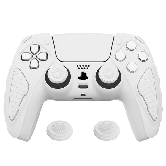 PlayVital White Knight Edition Anti-Slip Silicone Cover Skin for PlayStation 5 Controller, Soft Rubber Case for PS5 Controller with White Thumb Grip Caps - QSPF003 PlayVital