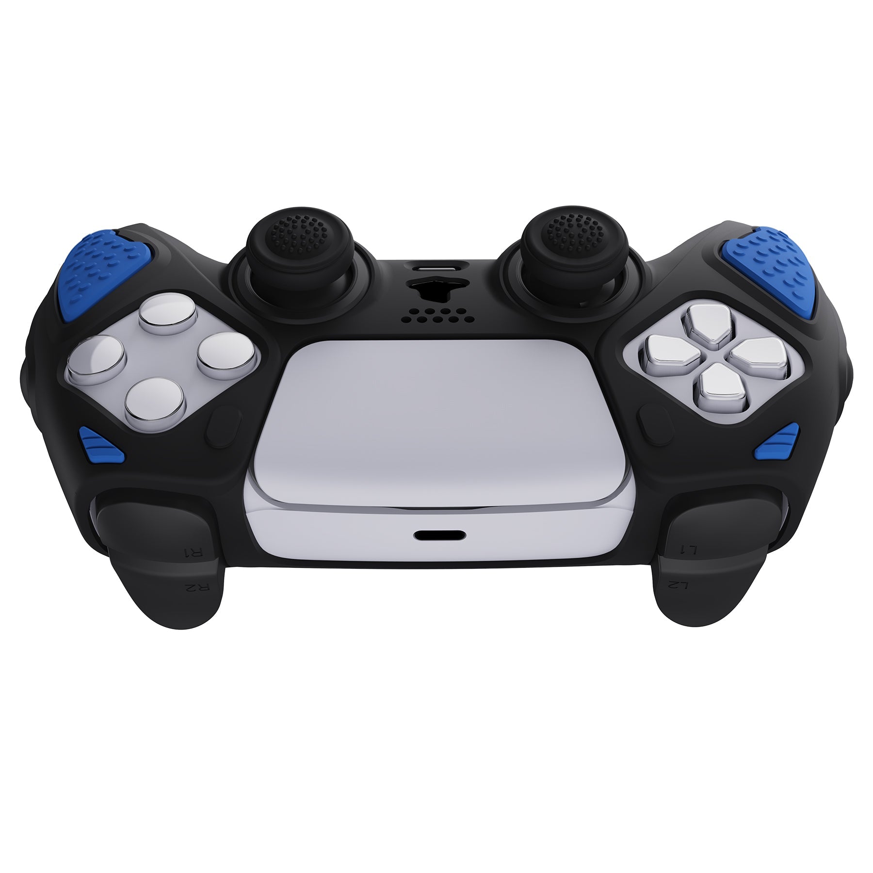 PlayVital Knight Edition Black & Blue Two Tone Anti-Slip Silicone Cover Skin for Playstation 5 Controller, Soft Rubber Case for PS5 Controller with Thumb Grip Caps - QSPF009 PlayVital