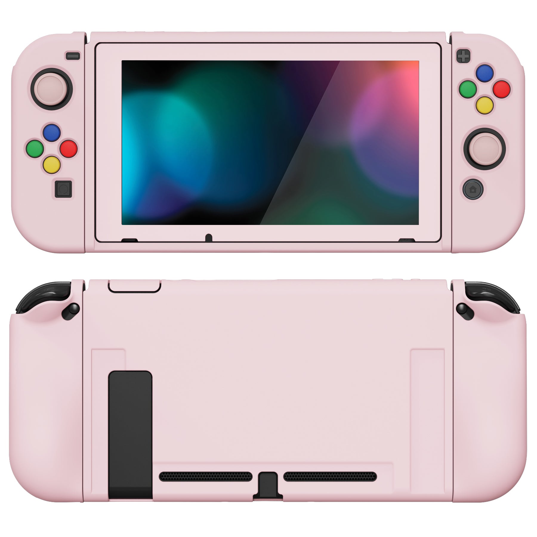 PlayVital ZealProtect Soft Protective Case for Nintendo Switch, Flexible Cover for Switch with Tempered Glass Screen Protector & Thumb Grips & ABXY Direction Button Caps - Cherry Blossoms Pink - RNSYM5002
