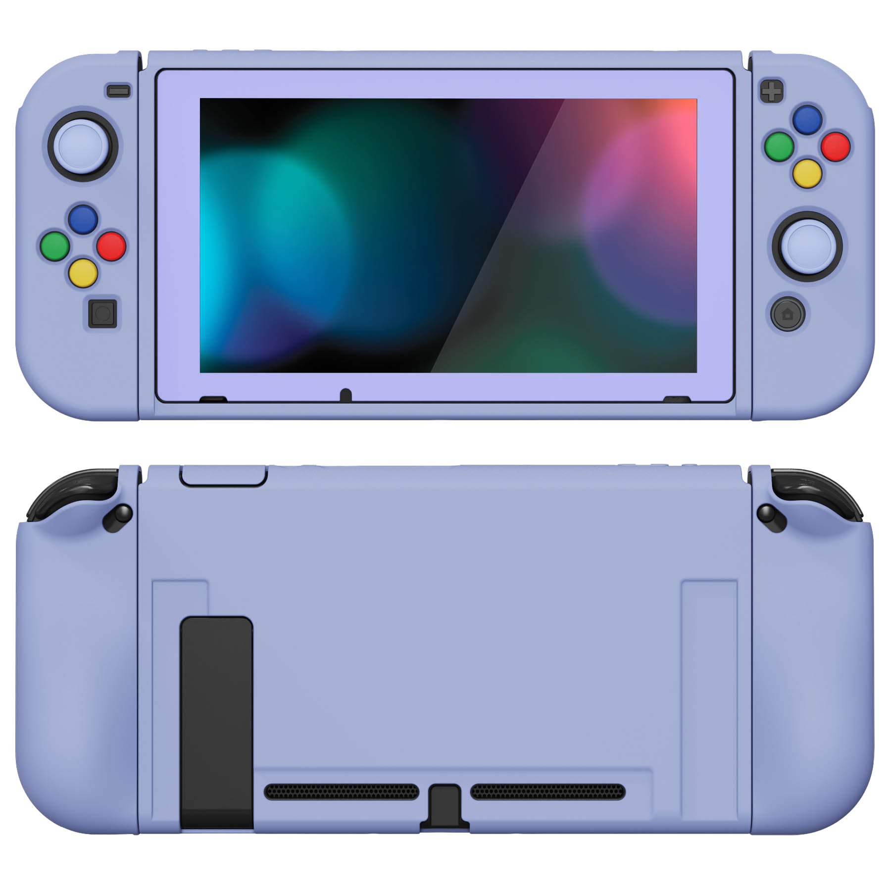 PlayVital ZealProtect Soft Protective Case for Nintendo Switch, Flexible Cover for Switch with Tempered Glass Screen Protector & Thumb Grips & ABXY Direction Button Caps - Light Violet - RNSYM5003 playvital