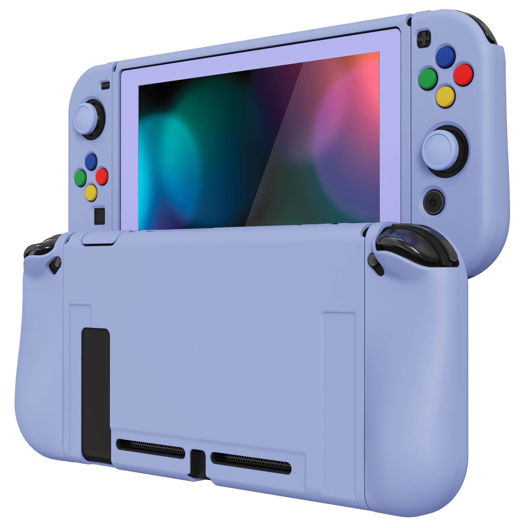 PlayVital ZealProtect Soft Protective Case for Nintendo Switch, Flexible Cover for Switch with Tempered Glass Screen Protector & Thumb Grips & ABXY Direction Button Caps - Light Violet - RNSYM5003 playvital