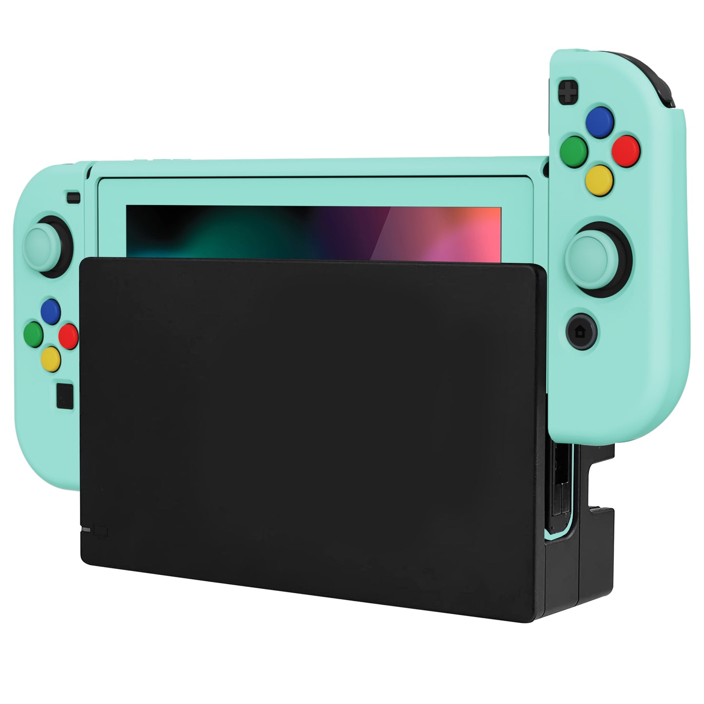PlayVital ZealProtect Soft Protective Case for Nintendo Switch, Flexible Cover for Switch with Tempered Glass Screen Protector & Thumb Grips & ABXY Direction Button Caps - Misty Green - RNSYM5004 playvital