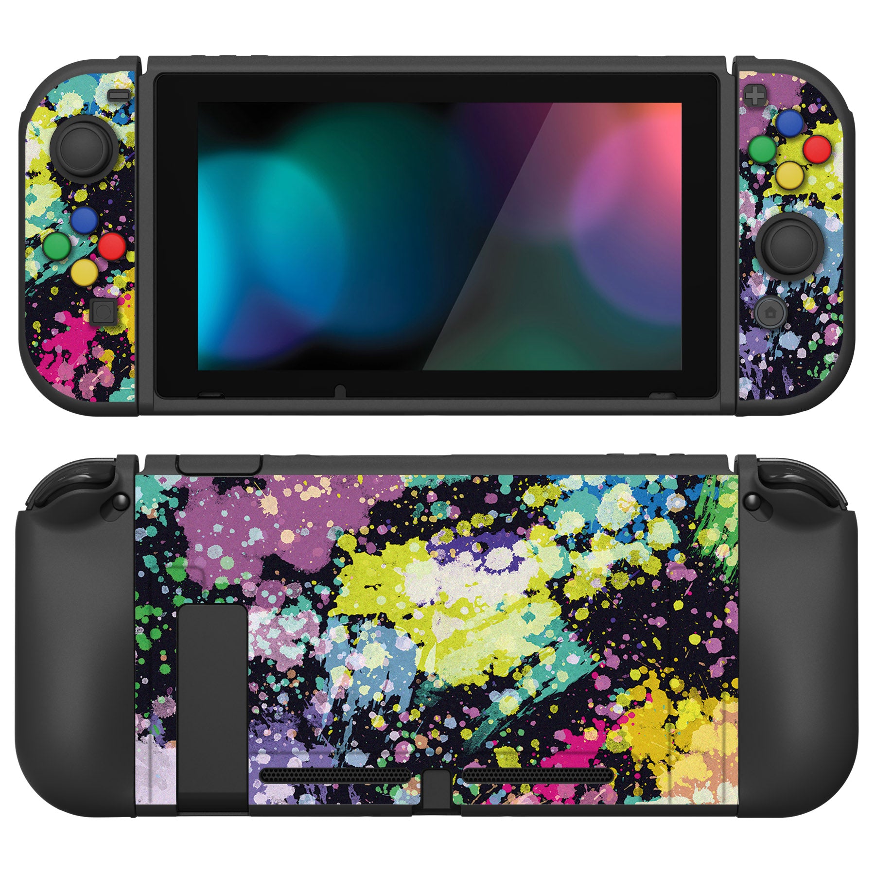 PlayVital ZealProtect Soft Protective Case for Nintendo Switch, Flexible Cover for Switch with Tempered Glass Screen Protector & Thumb Grips & ABXY Direction Button Caps - Watercolour Splash - RNSYV6004 playvital