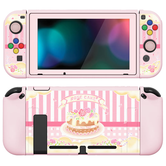 PlayVital ZealProtect Soft Protective Case for Nintendo Switch, Flexible Cover for Switch with Tempered Glass Screen Protector & Thumb Grips & ABXY Direction Button Caps - Rose Cake - RNSYV6006 playvital