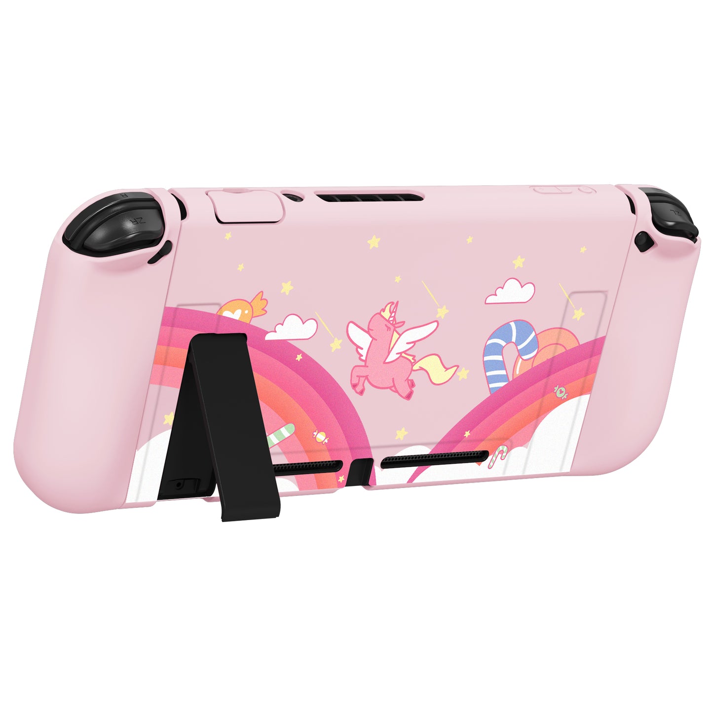 PlayVital ZealProtect Soft Protective Case for Nintendo Switch, Flexible Cover for Switch with Tempered Glass Screen Protector & Thumb Grips & ABXY Direction Button Caps - Candy Rainbow Unicorn - RNSYV6007 playvital