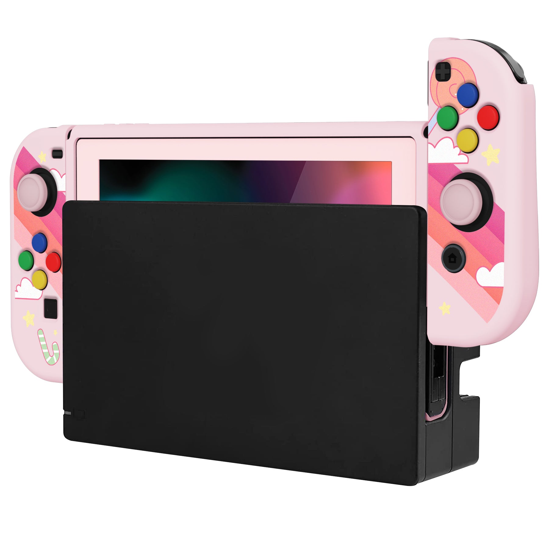 PlayVital ZealProtect Soft Protective Case for Nintendo Switch, Flexible Cover for Switch with Tempered Glass Screen Protector & Thumb Grips & ABXY Direction Button Caps - Candy Rainbow Unicorn - RNSYV6007 playvital