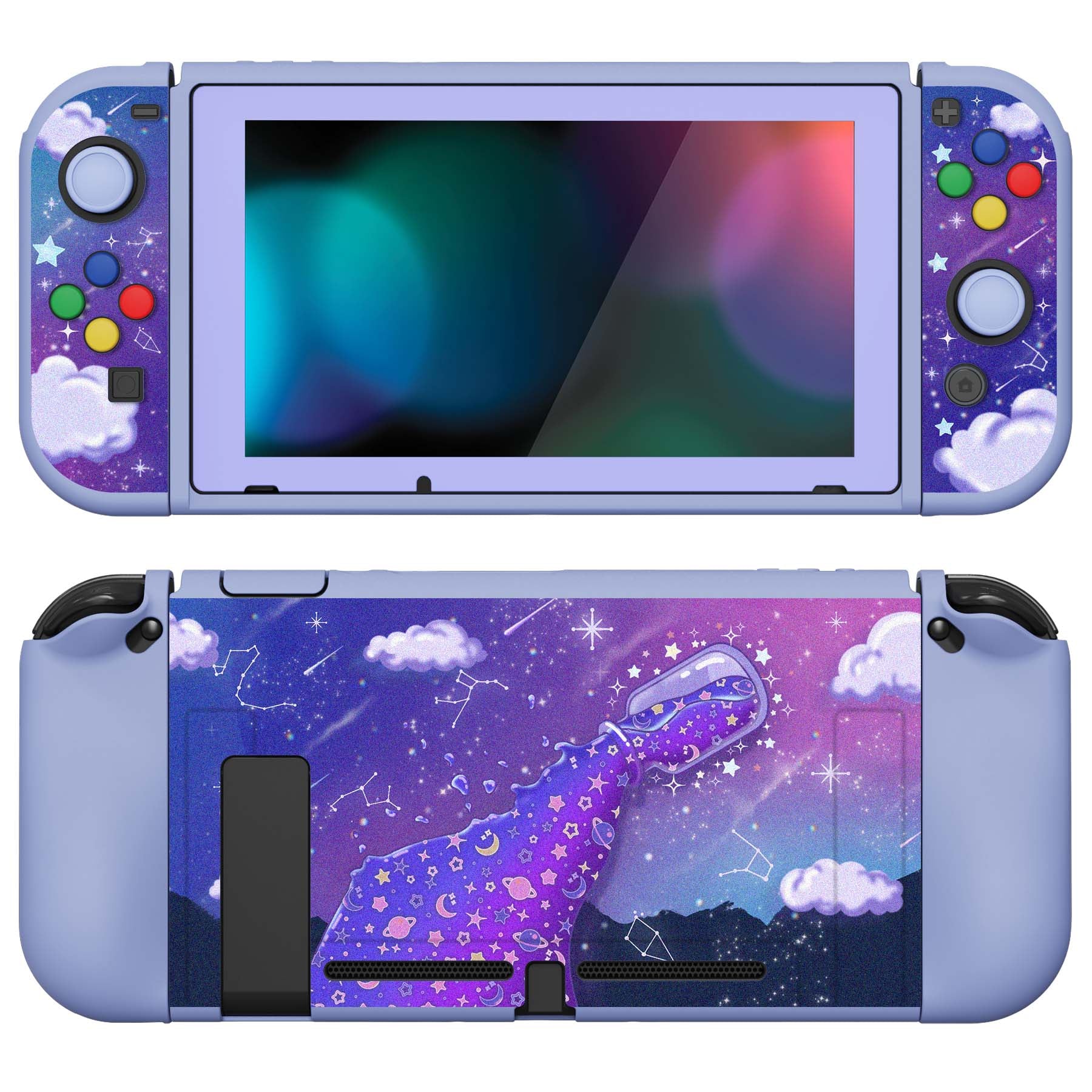 PlayVital ZealProtect Soft Protective Case for Nintendo Switch, Flexible Cover for Switch with Tempered Glass Screen Protector & Thumb Grips & ABXY Direction Button Caps - Pouring Starry - RNSYV6012 playvital