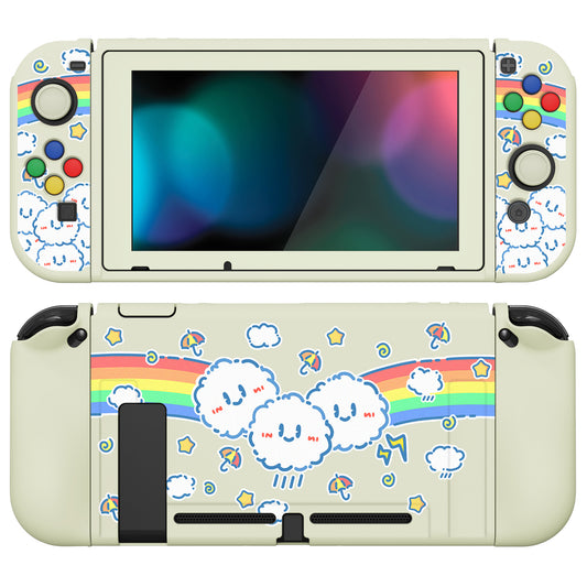 PlayVital ZealProtect Soft Protective Case for Nintendo Switch, Flexible Cover for Switch with Tempered Glass Screen Protector & Thumb Grips & ABXY Direction Button Caps - Rainbow on Cloud - RNSYV6016 playvital