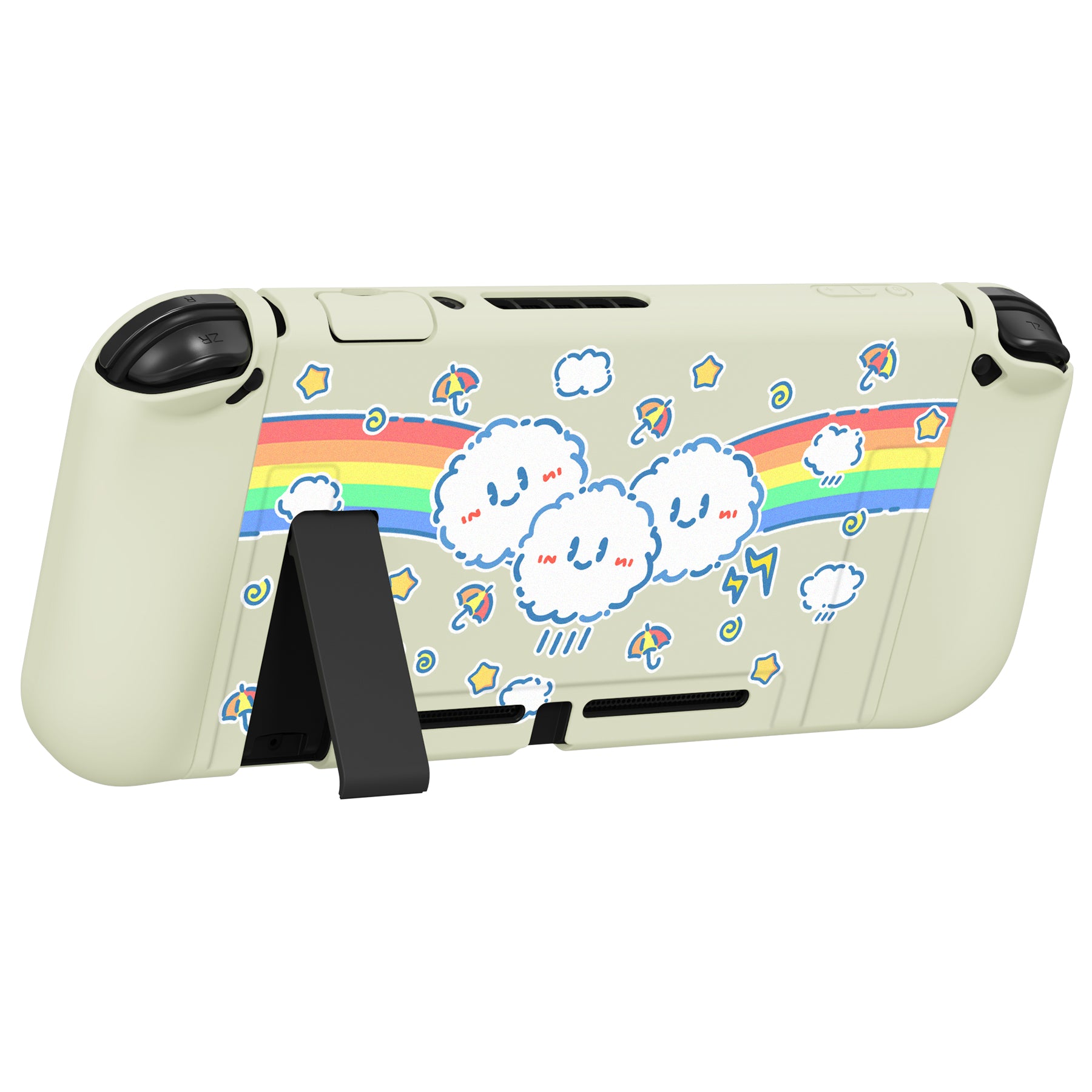 PlayVital ZealProtect Soft Protective Case for Nintendo Switch, Flexible Cover for Switch with Tempered Glass Screen Protector & Thumb Grips & ABXY Direction Button Caps - Rainbow on Cloud - RNSYV6016 playvital