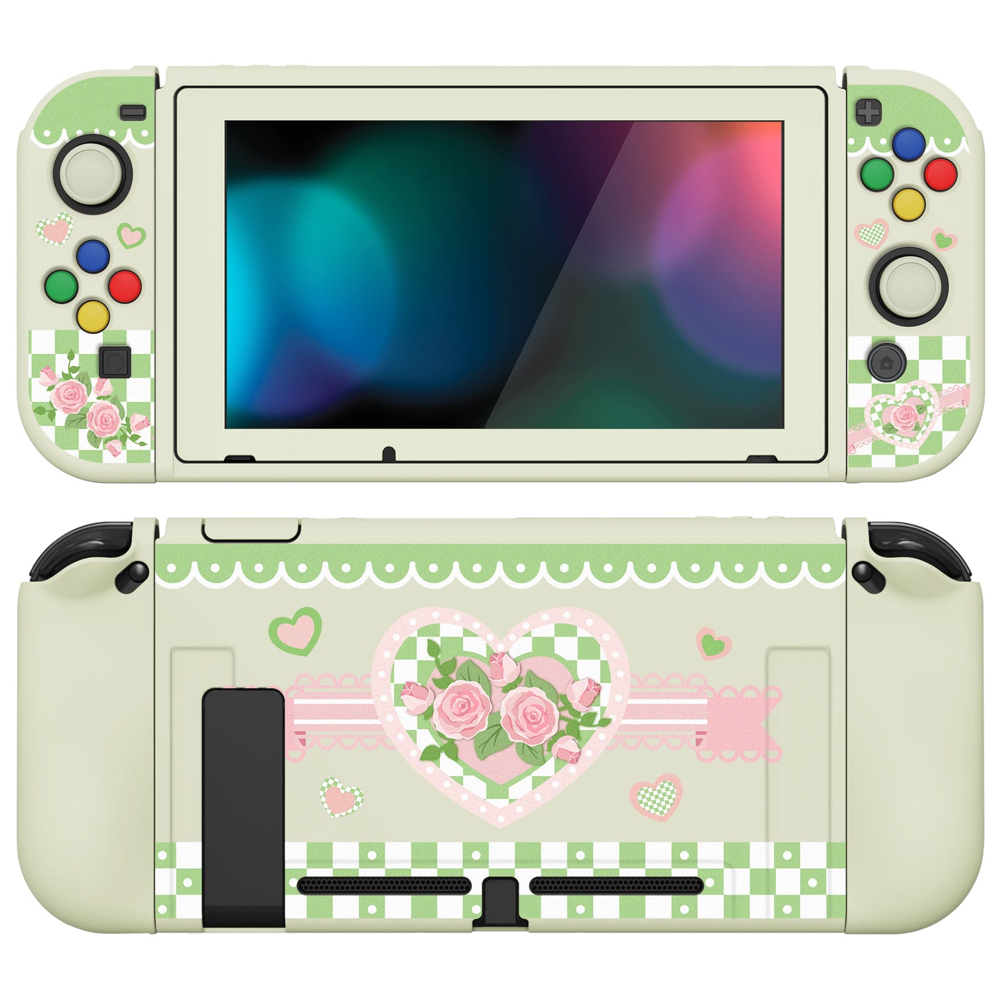 PlayVital ZealProtect Soft Protective Case for Nintendo Switch, Flexible Cover for Switch with Tempered Glass Screen Protector & Thumb Grips & ABXY Direction Button Caps - Shabby Chic Rose - RNSYV6024 playvital