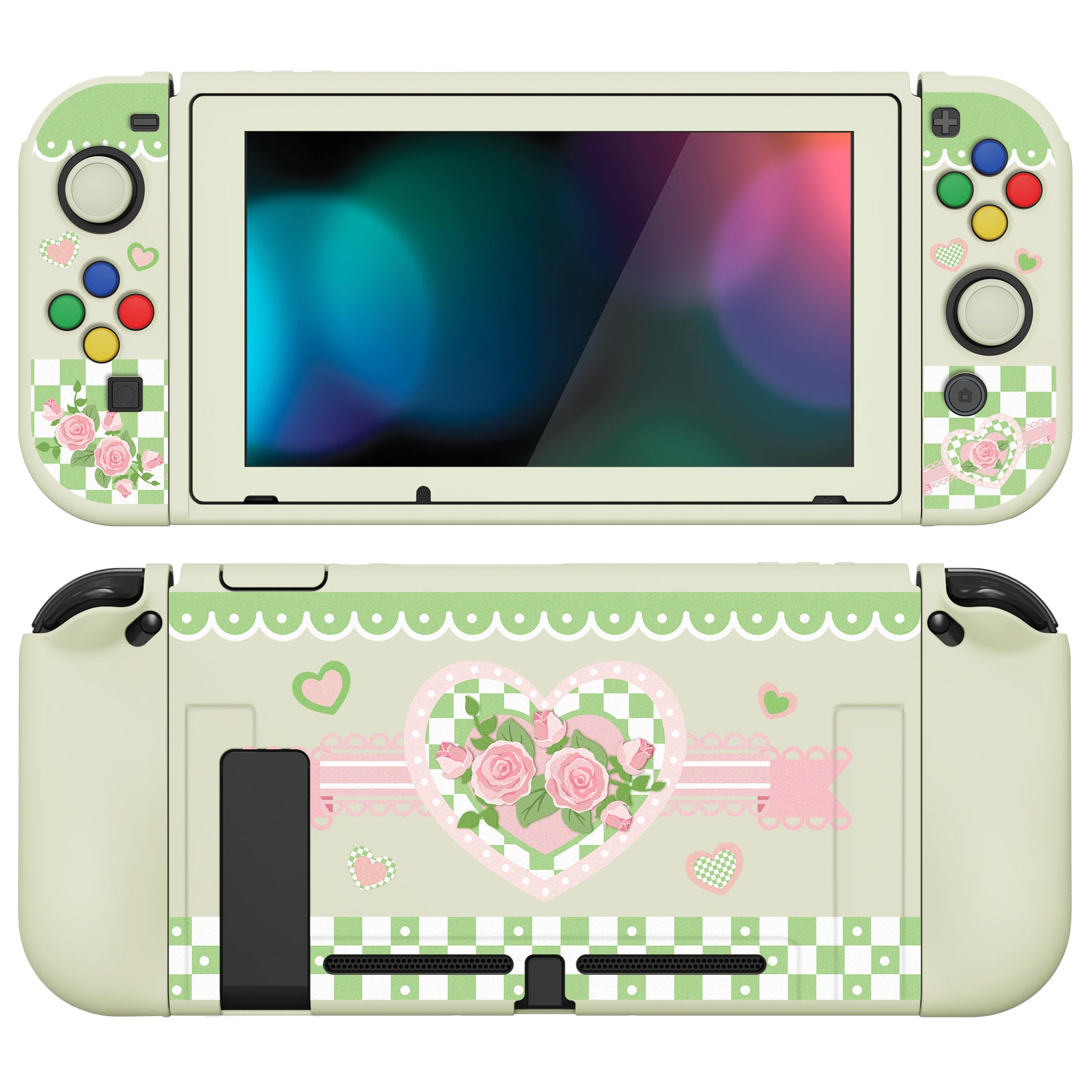 PlayVital ZealProtect Soft Protective Case for Nintendo Switch, Flexible Cover for Switch with Tempered Glass Screen Protector & Thumb Grips & ABXY Direction Button Caps - Shabby Chic Rose - RNSYV6024 playvital