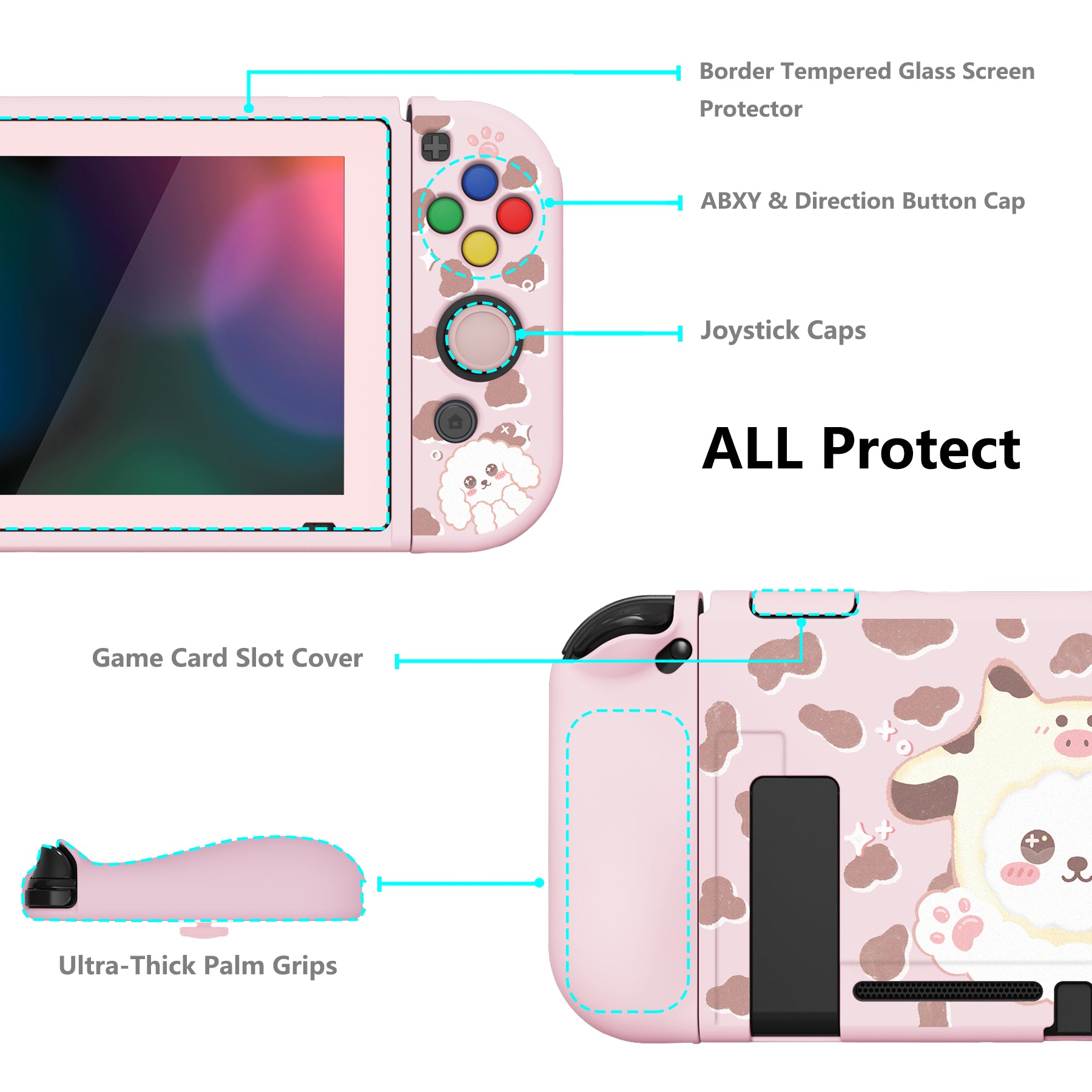 PlayVital ZealProtect Soft Protective Case for Nintendo Switch, Flexible Cover for Switch with Tempered Glass Screen Protector & Thumb Grips & ABXY Direction Button Caps - Cosplay Puppy - RNSYV6029 playvital