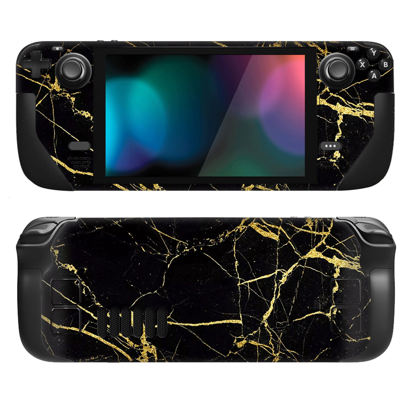 PlayVital Full Set Protective Skin Decal for Steam Deck, Custom Stickers Vinyl Cover for Steam Deck Handheld Gaming PC - Black & Gold Marble Effect - SDTM009 playvital
