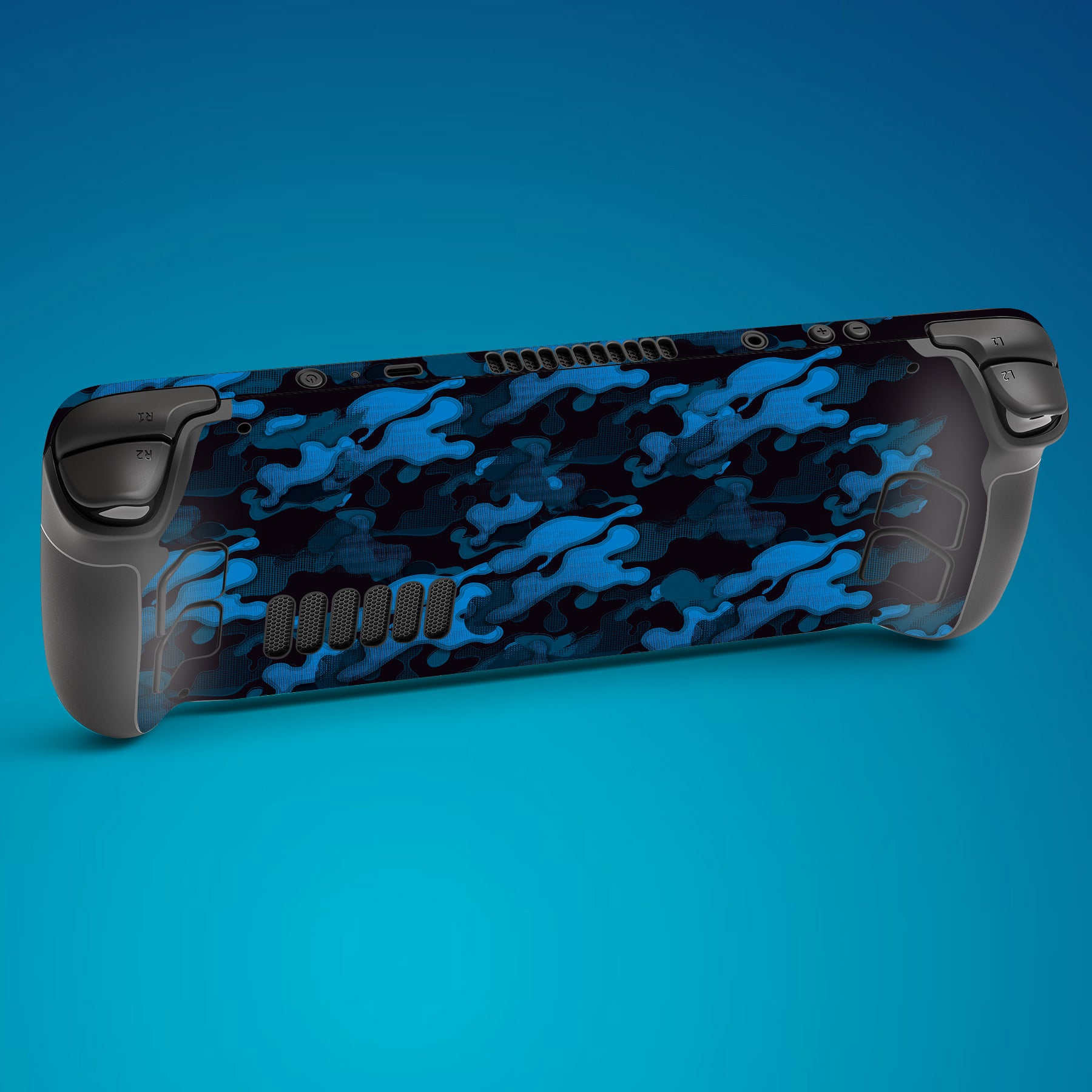 PlayVital Full Set Protective Skin Decal for Steam Deck, Custom Stickers Vinyl Cover for Steam Deck Handheld Gaming PC - Black Blue Camouflage - SDTM013 playvital