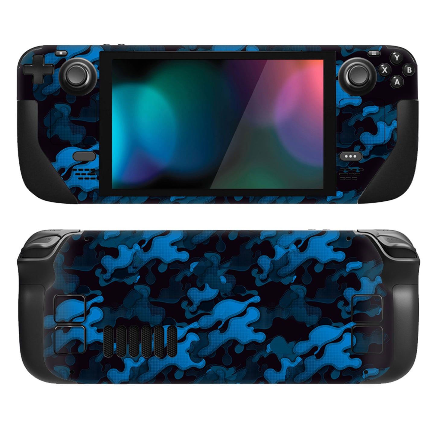 PlayVital Full Set Protective Skin Decal for Steam Deck, Custom Stickers Vinyl Cover for Steam Deck Handheld Gaming PC - Black Blue Camouflage - SDTM013 playvital