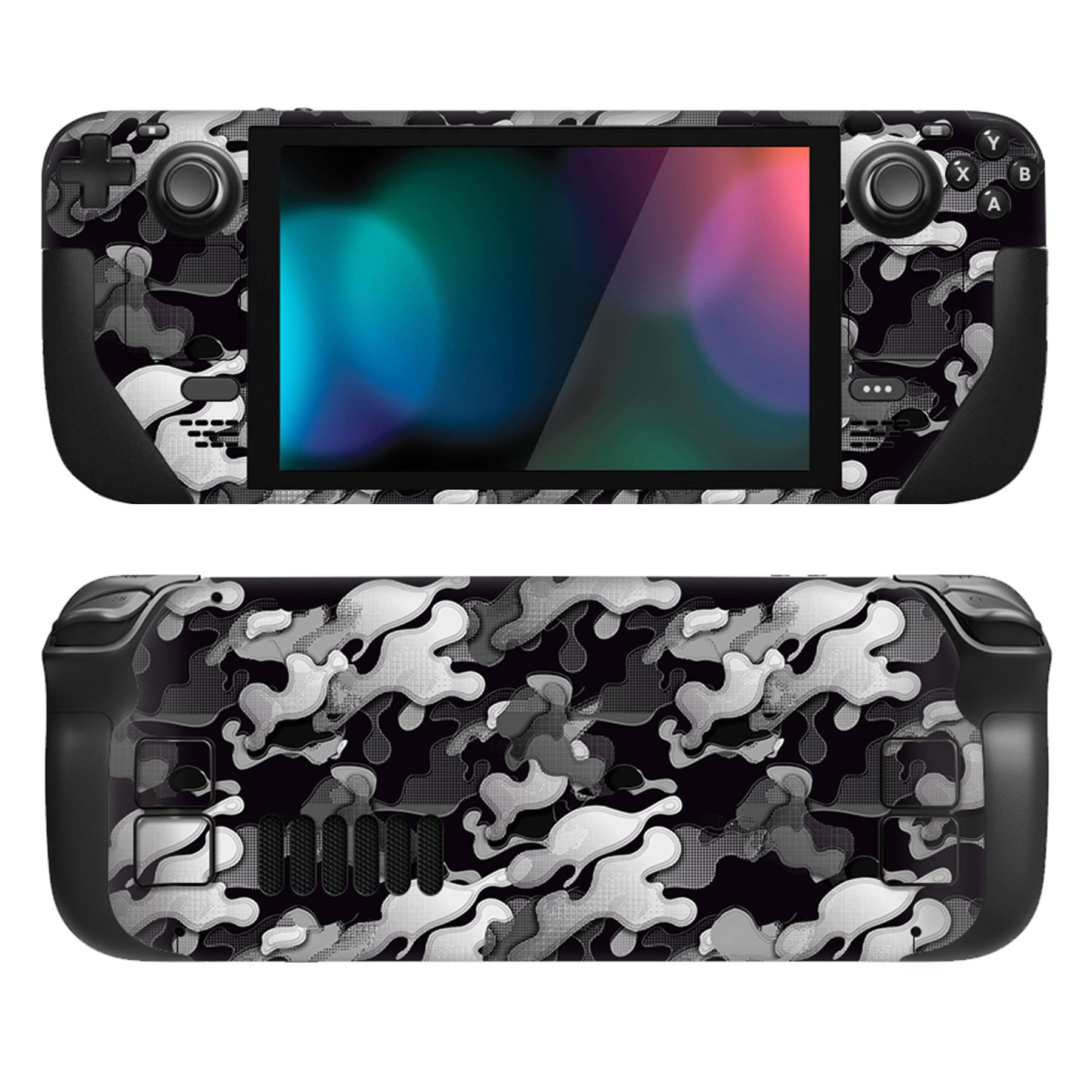 PlayVital Full Set Protective Skin Decal for Steam Deck, Custom Stickers Vinyl Cover for Steam Deck Handheld Gaming PC - Black White Camouflage - SDTM014 playvital