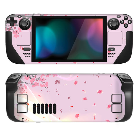 PlayVital Full Set Protective Skin Decal for Steam Deck, Custom Stickers Vinyl Cover for Steam Deck Handheld Gaming PC - Pink Cherry Blossom - SDTM026 playvital